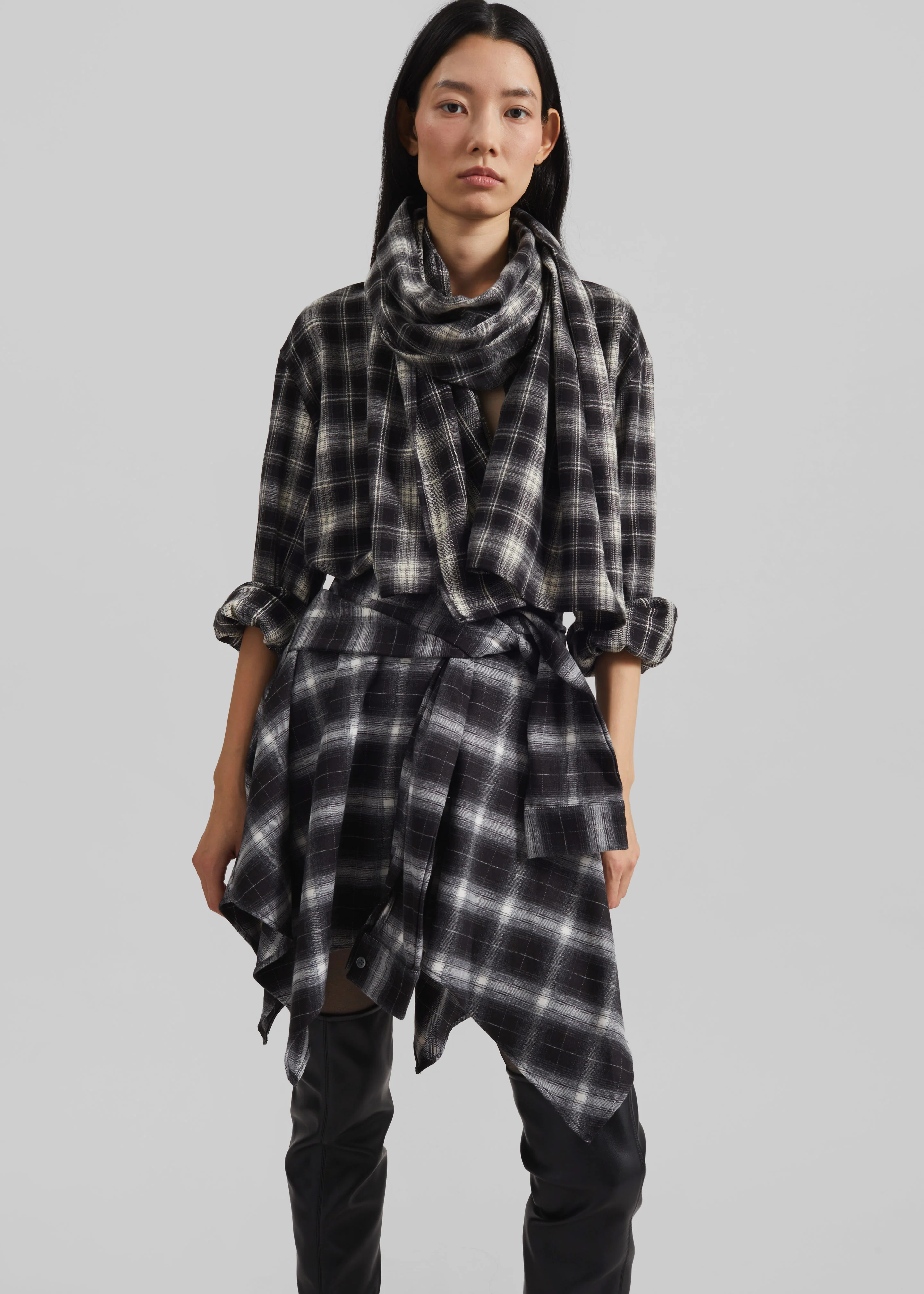 Rue Scarf Shirt - Black Plaid - Image 2
