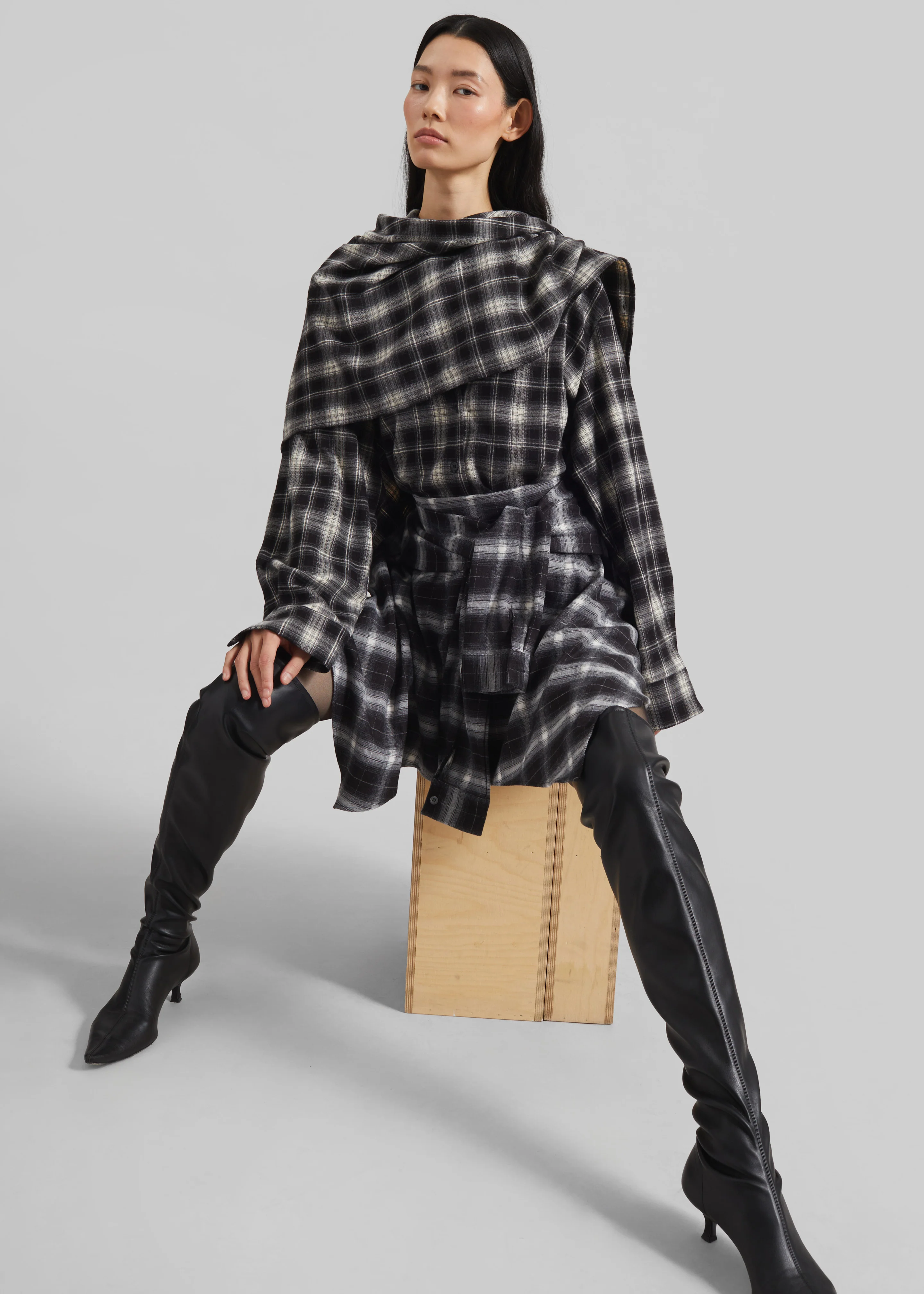 Rue Scarf Shirt - Black Plaid - Image 4