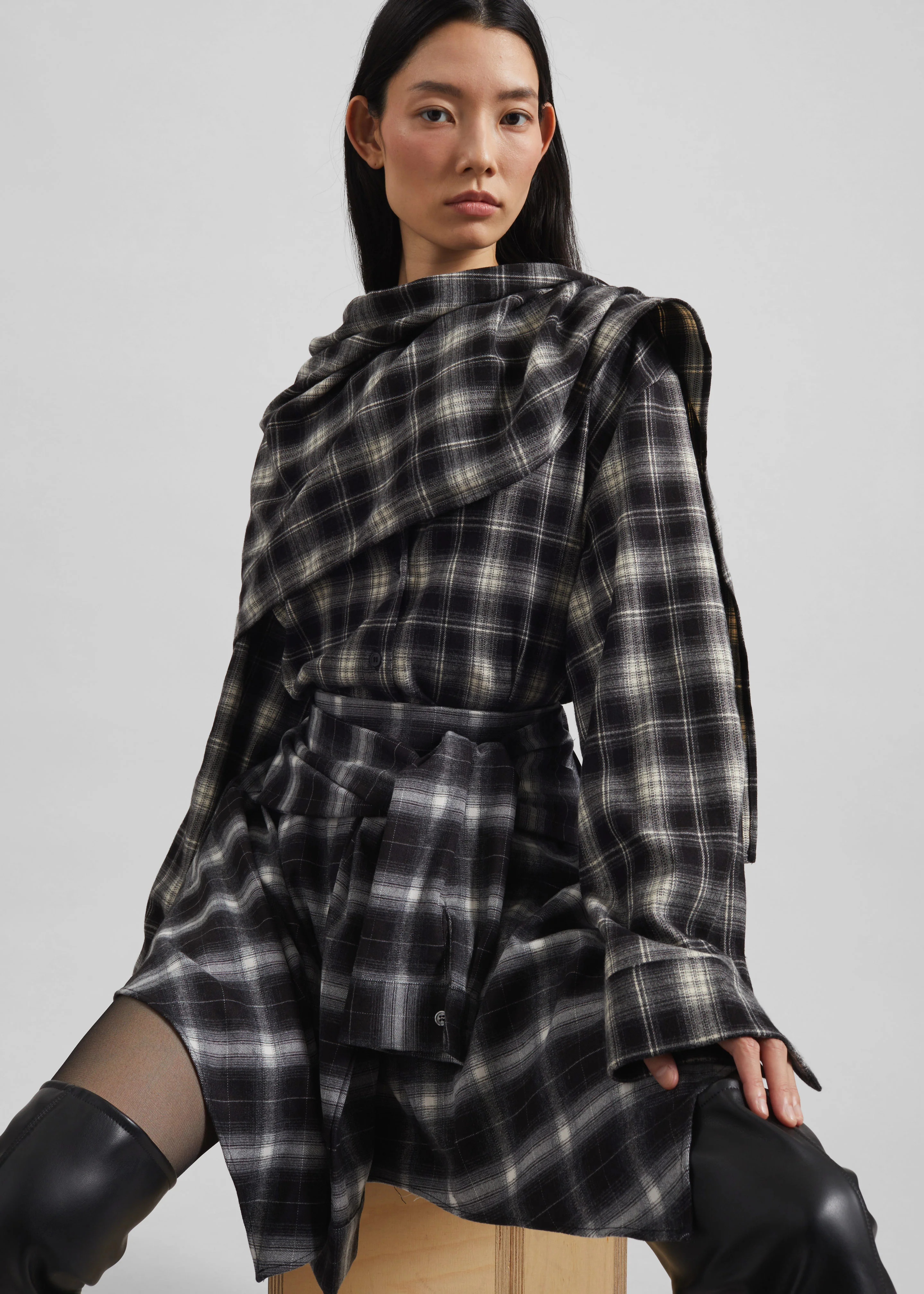 Rue Scarf Shirt - Black Plaid - Image 5