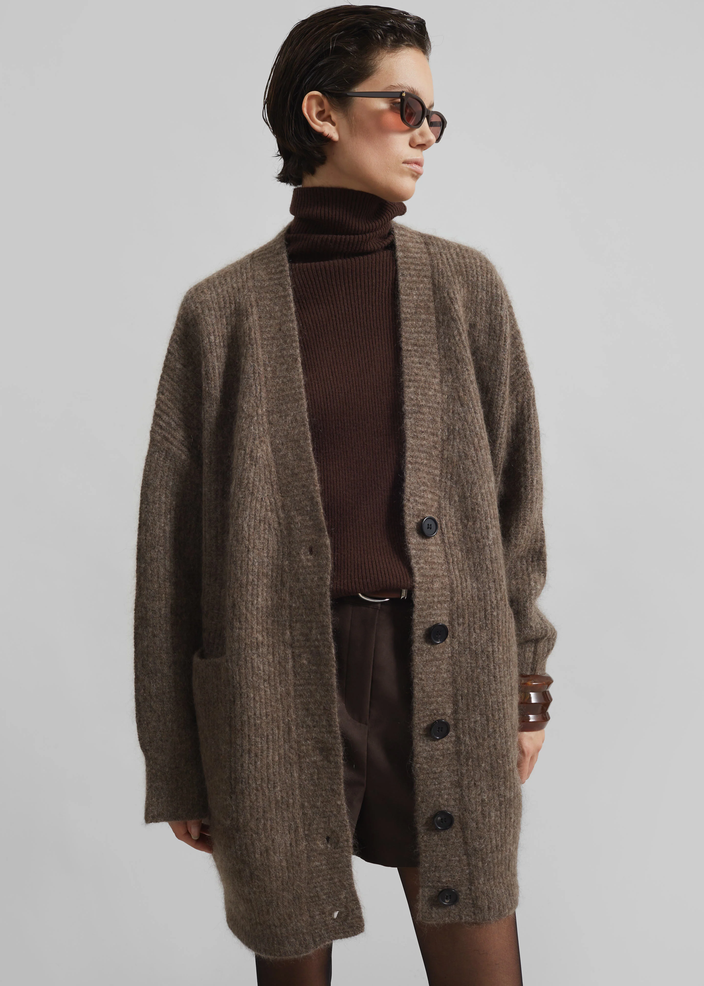 Ruhr Oversized Mohair Cardigan - Brown - Image 4