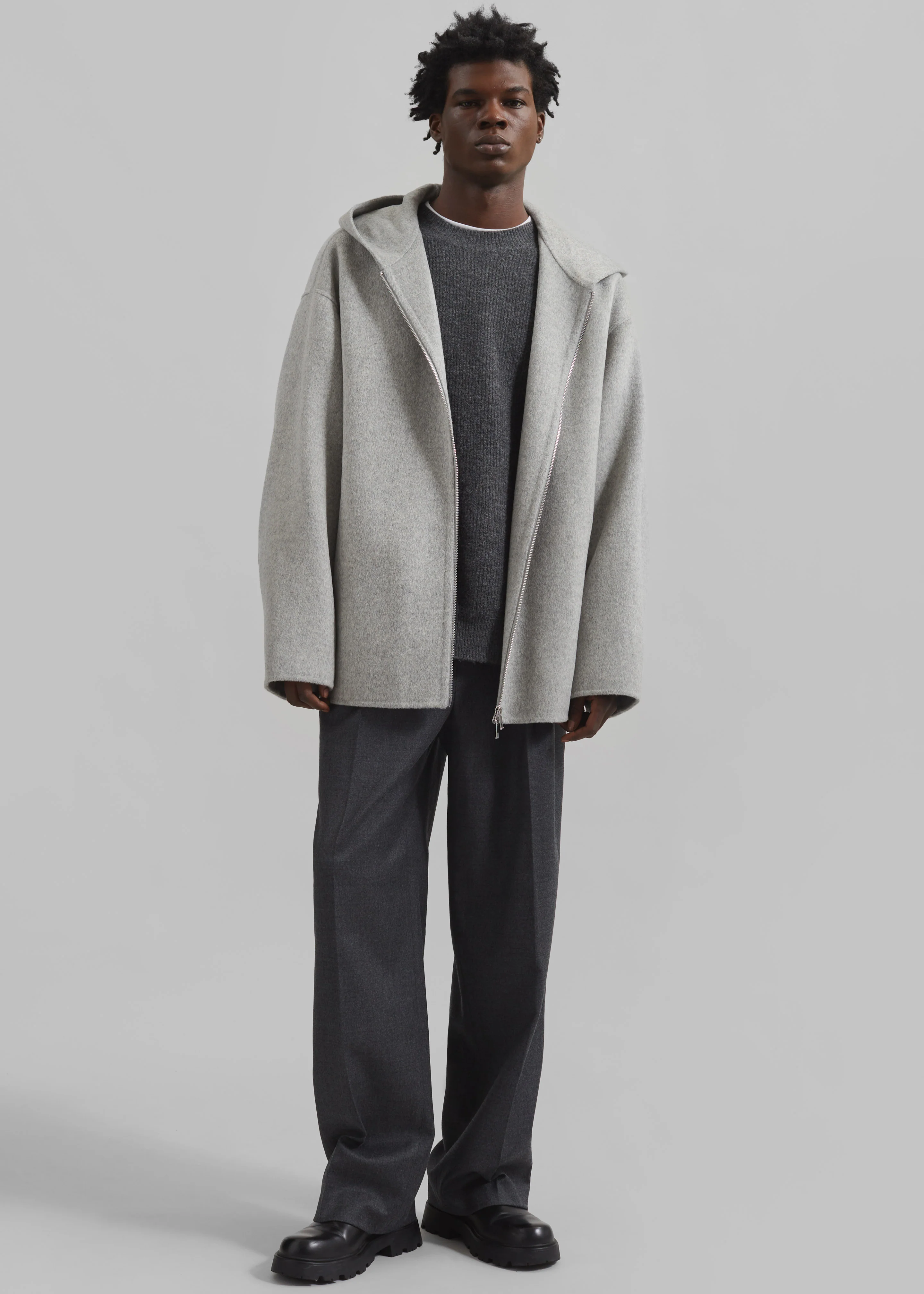 Rye Hooded Wool Jacket - Grey Melange - Image 3