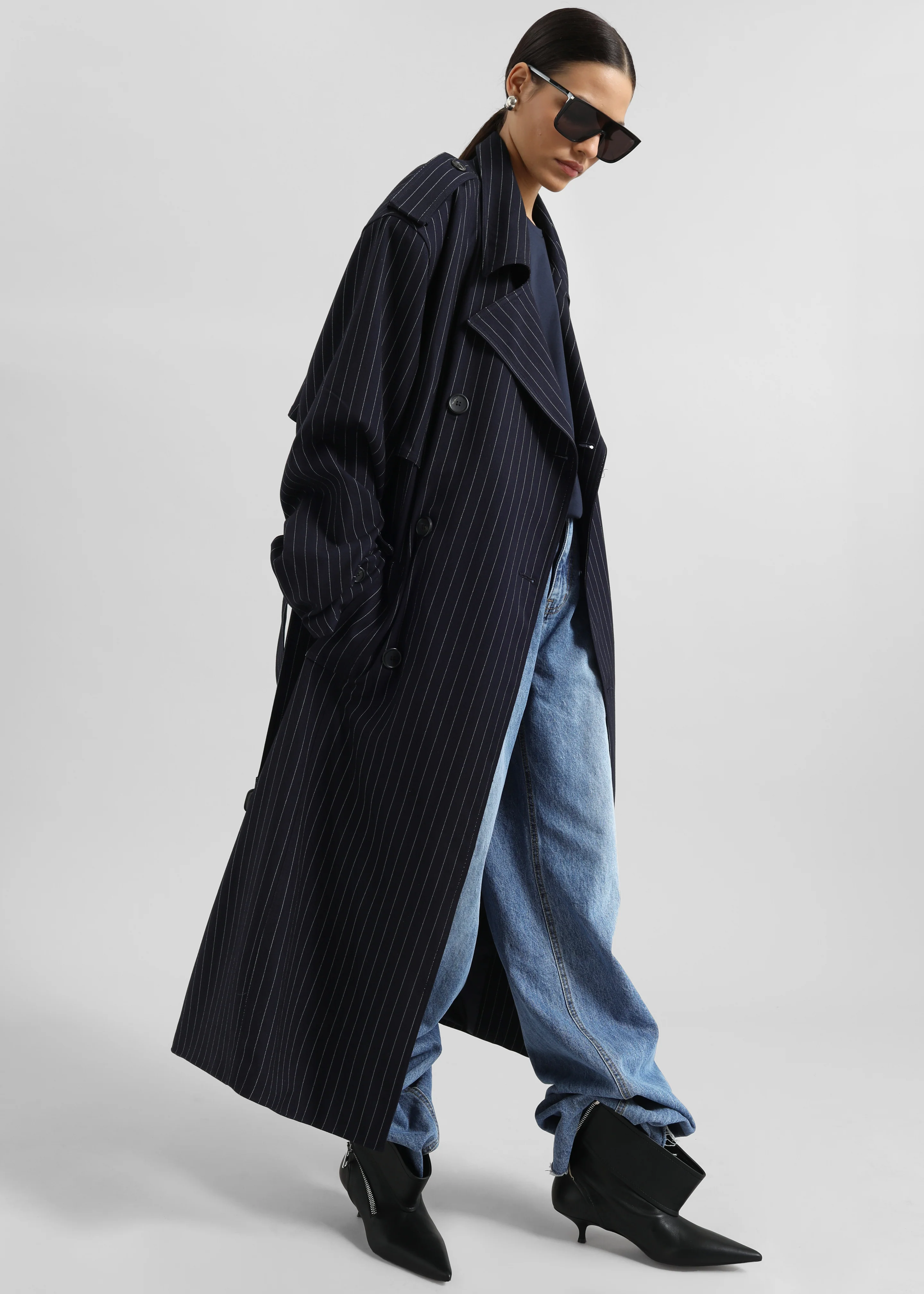 Salford Pinstripe Trench - Navy - Image 4