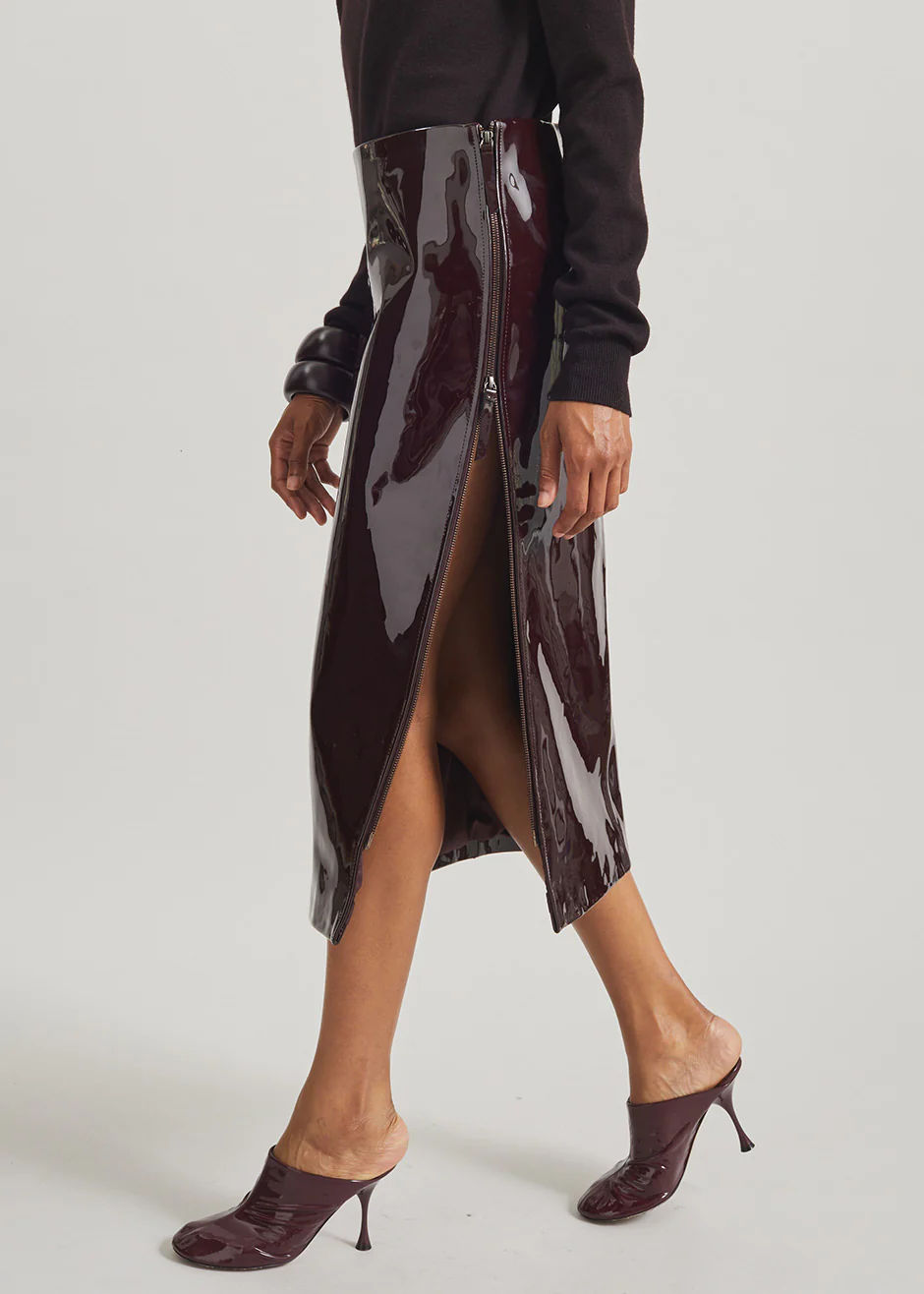 Samantha Patent Zip Skirt - Burgundy - Image 2
