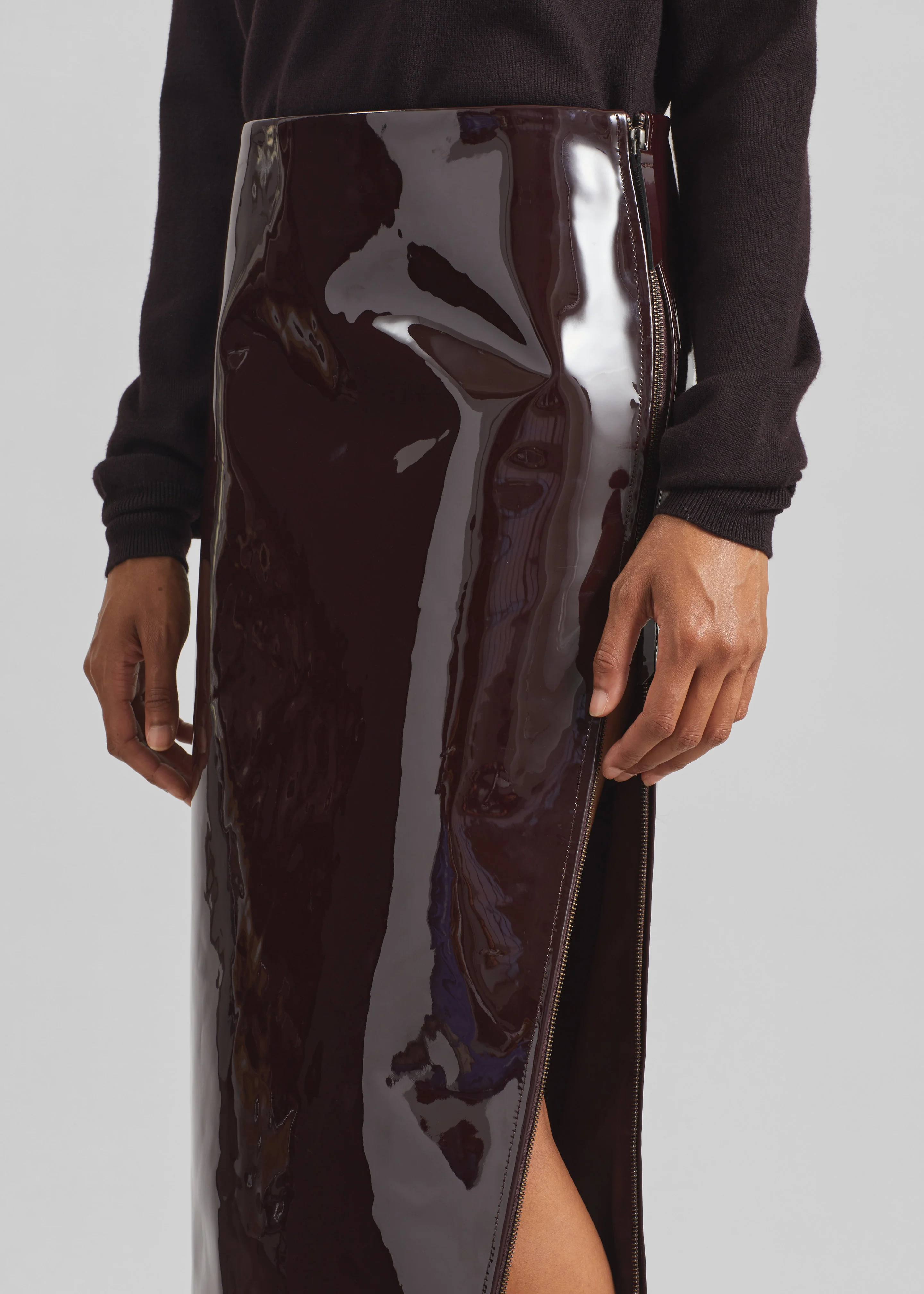 Samantha Patent Zip Skirt - Burgundy - Image 6