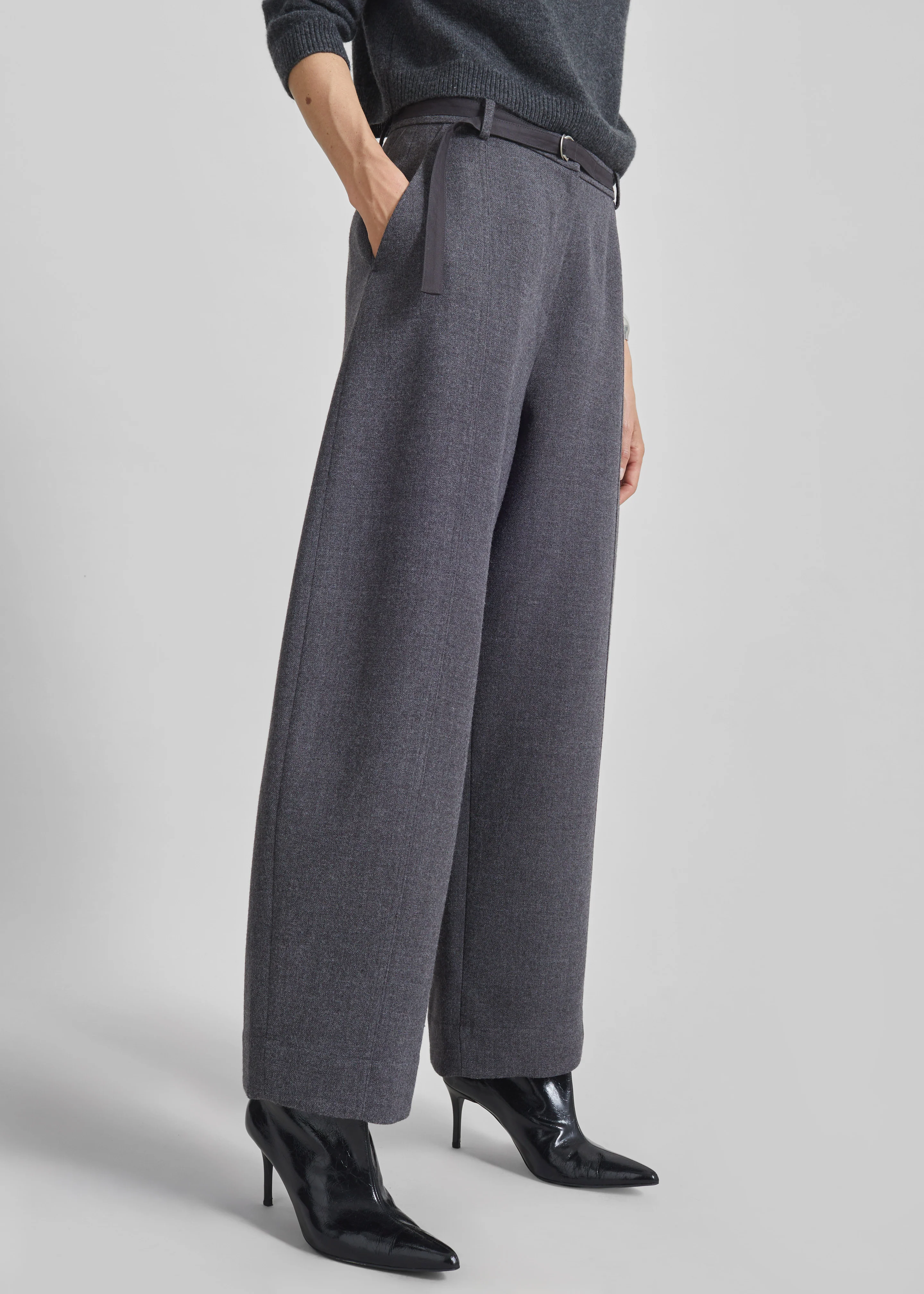 Sanve Tapered Leg Pants - Dark Grey Melange - Image 2