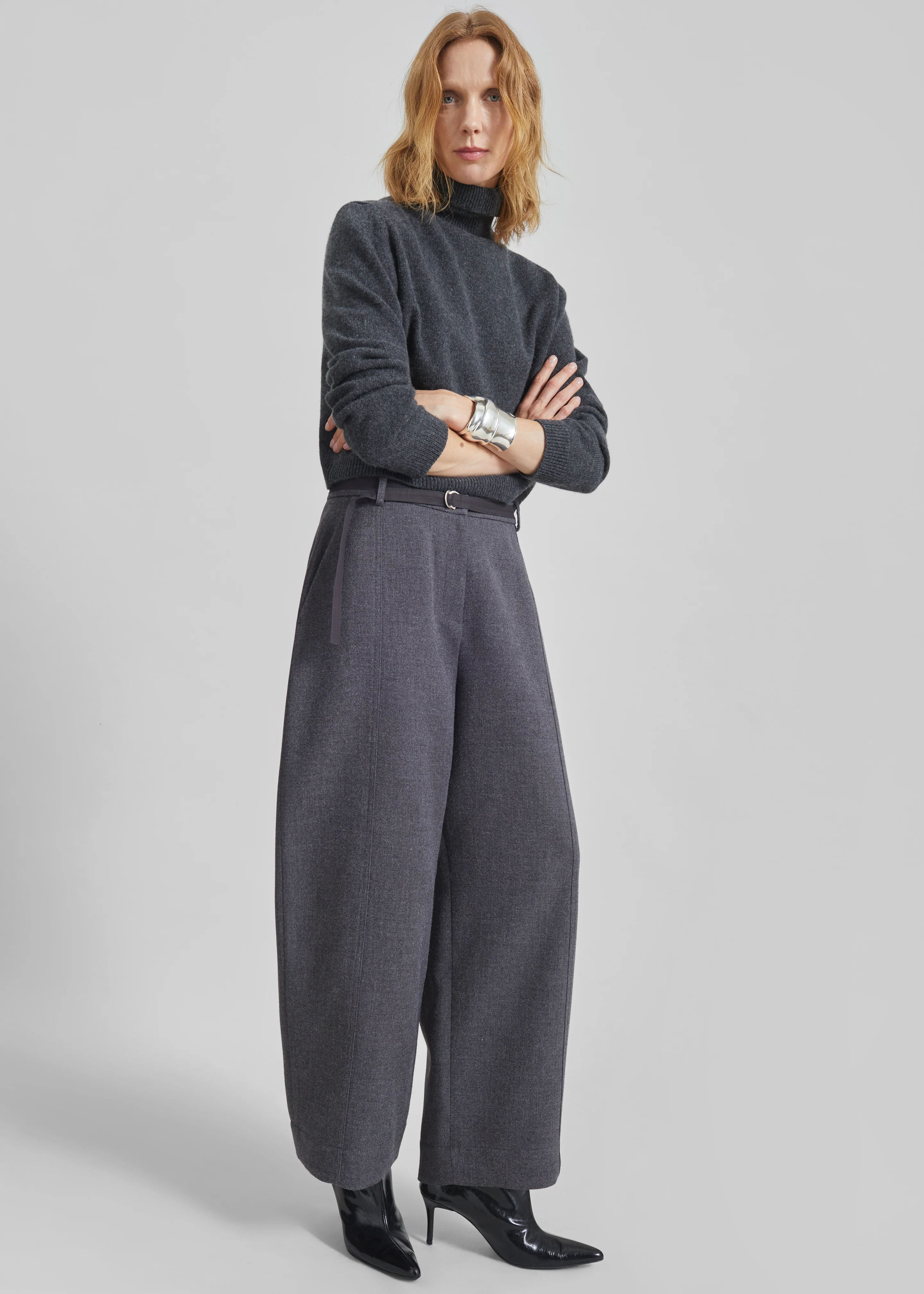 Sanve Tapered Leg Pants - Dark Grey Melange - Image 4