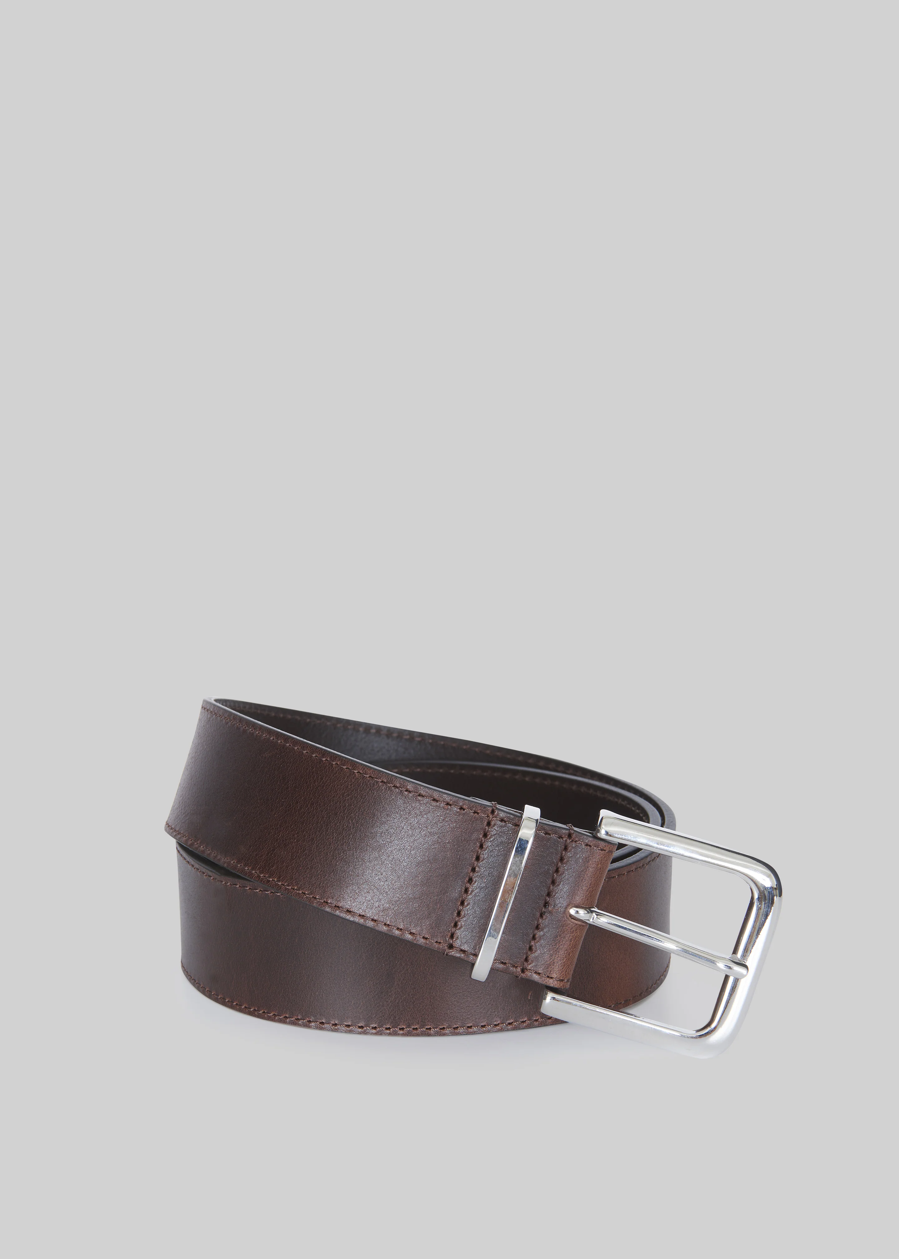 Sarno Leather Belt - Brown/Silver - Image 2