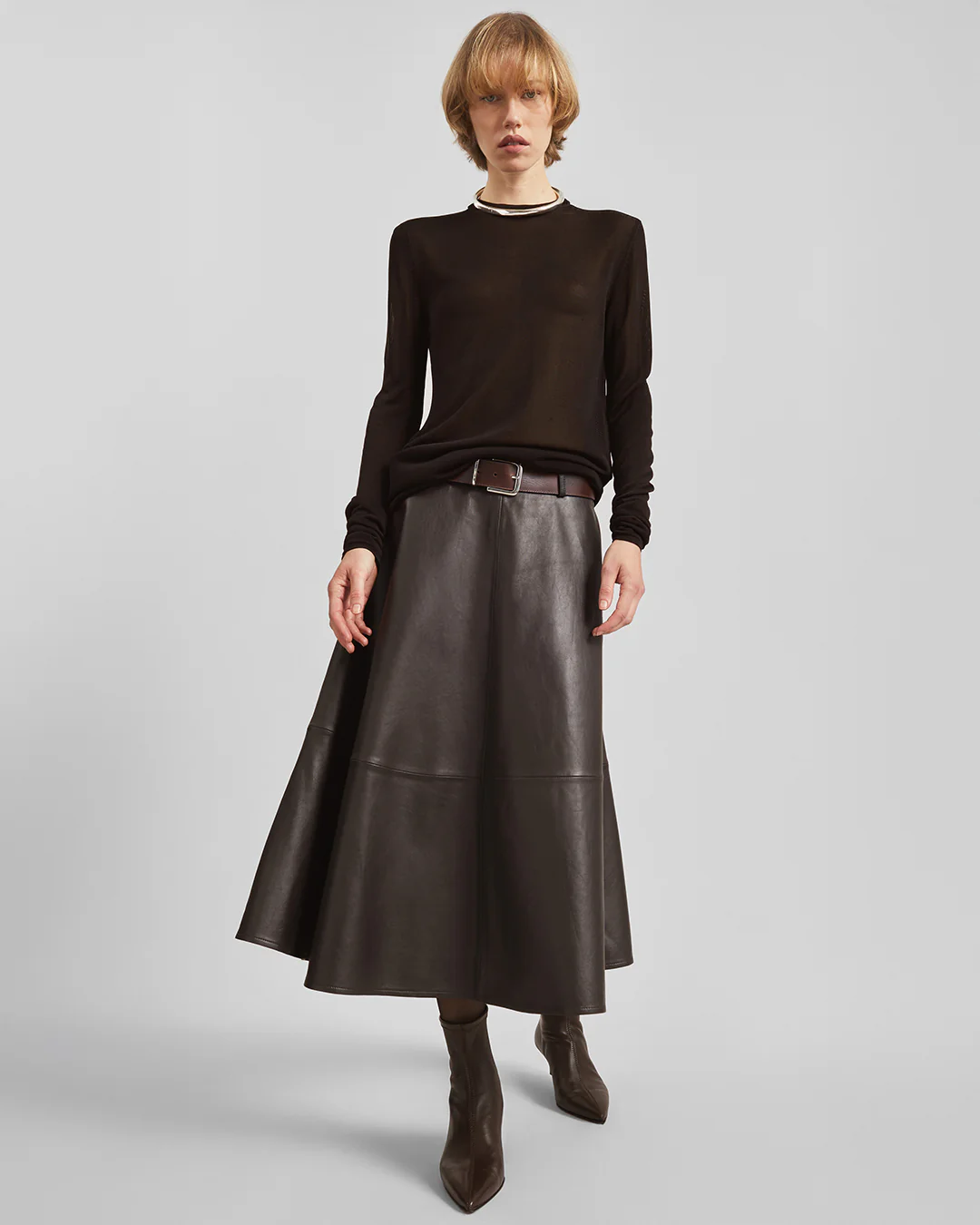 Sarno Leather Belt - Brown/Silver - Image 3