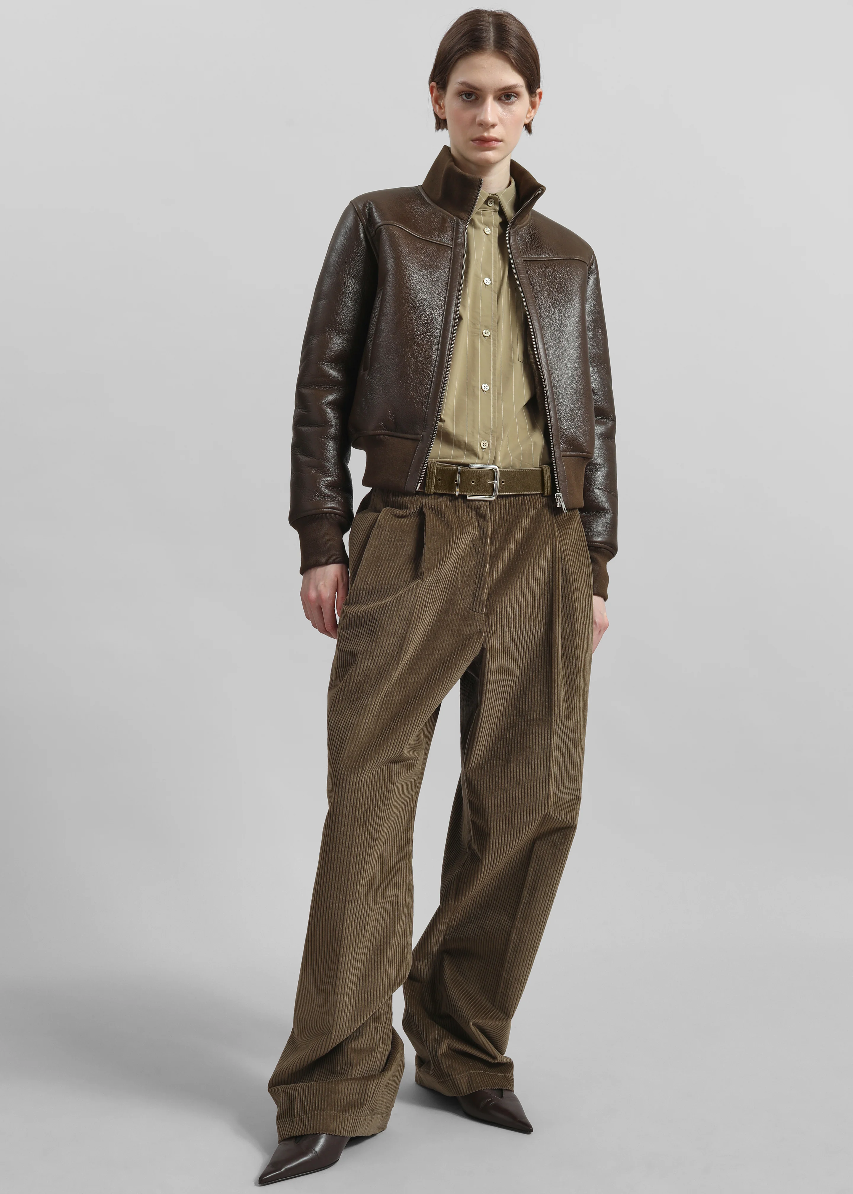 Sarno Leather Belt - Olive/Silver - Image 4