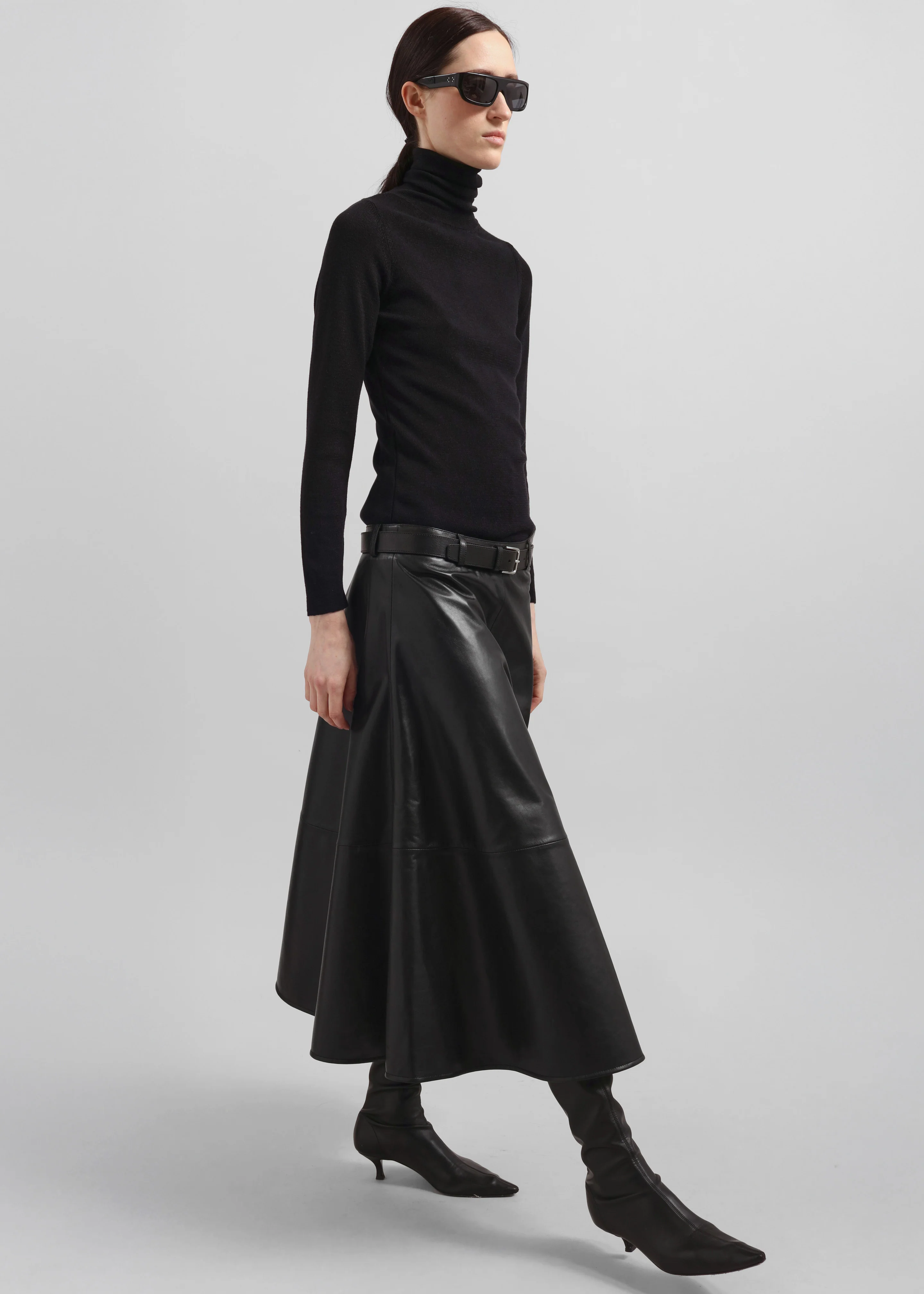 Savil Leather Midi Skirt - Black - Image 2