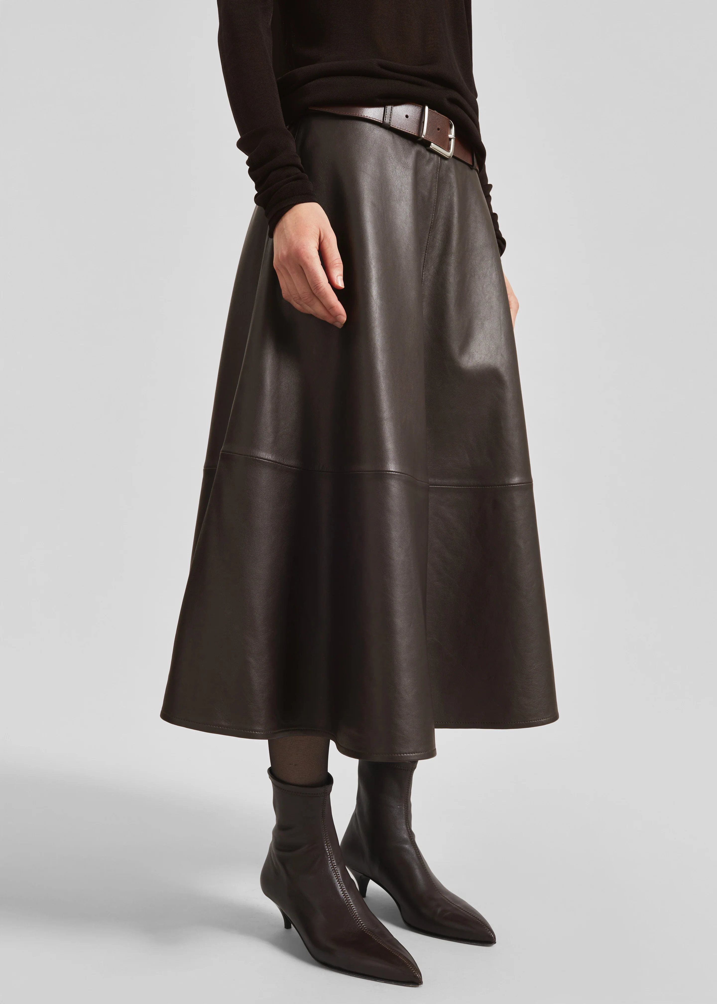 Savil Leather Midi Skirt - Dark Brown - Image 3