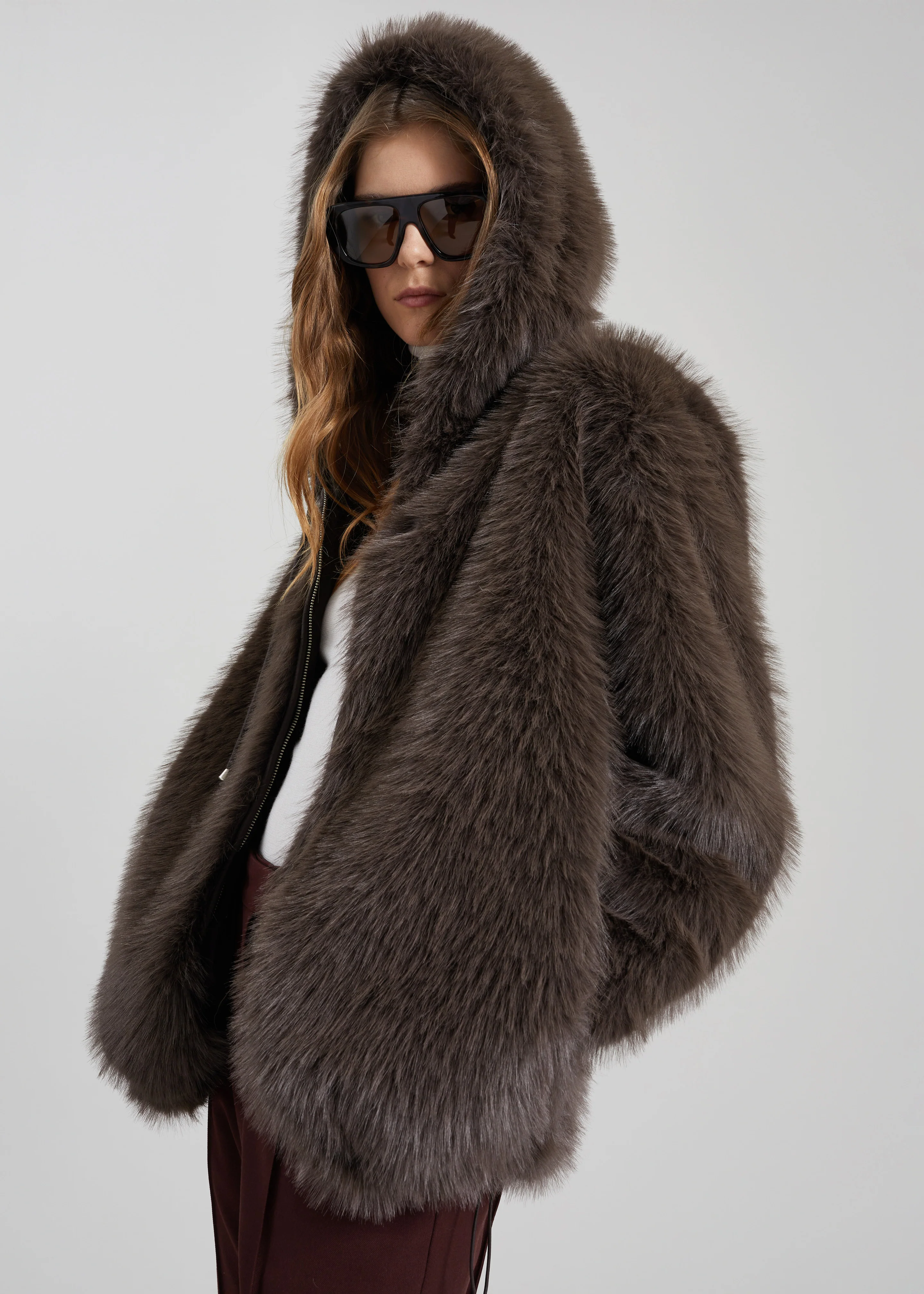 Savoie Faux Fur Hooded Jacket - Brown - Image 3