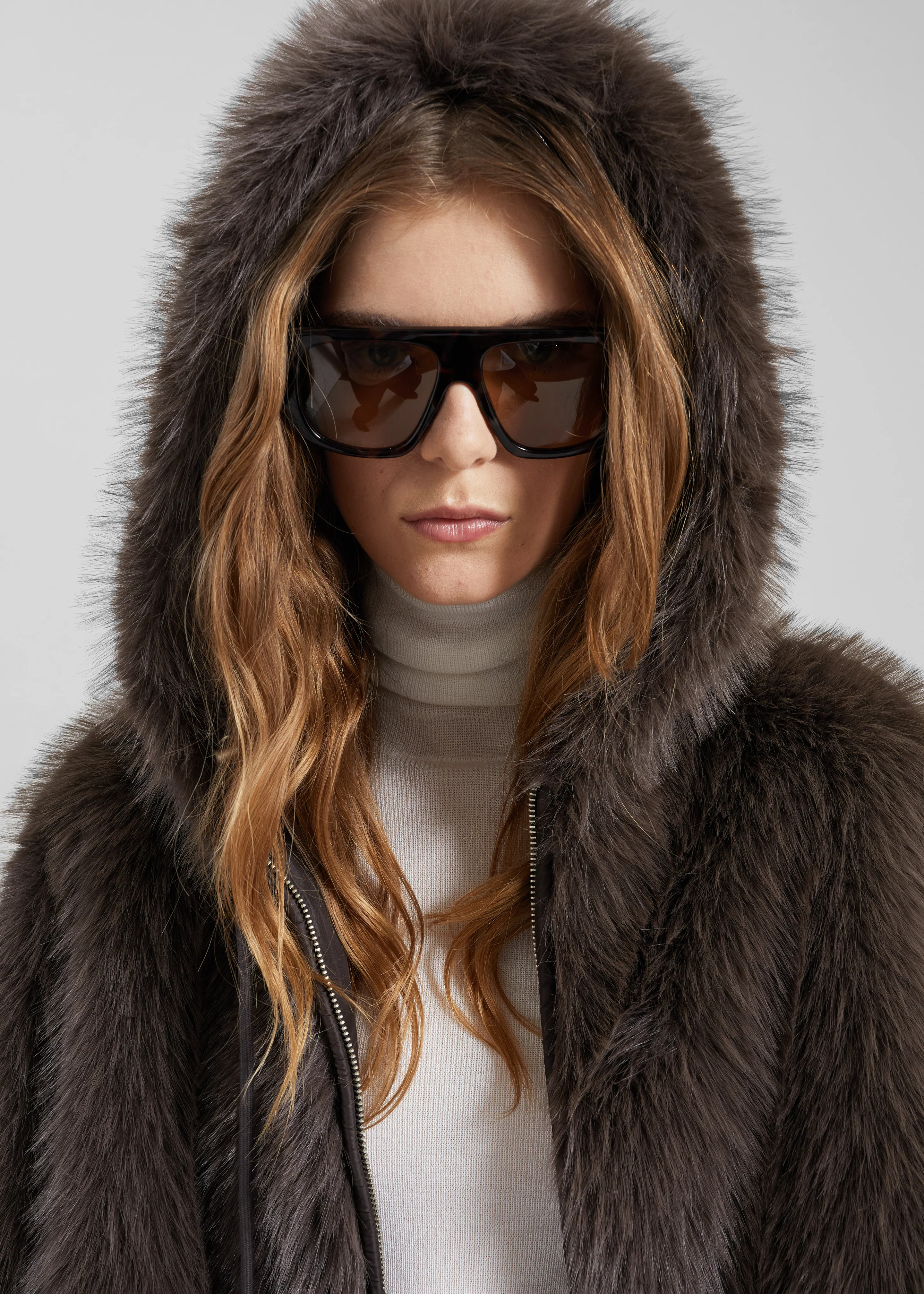 Savoie Faux Fur Hooded Jacket - Brown - Image 4