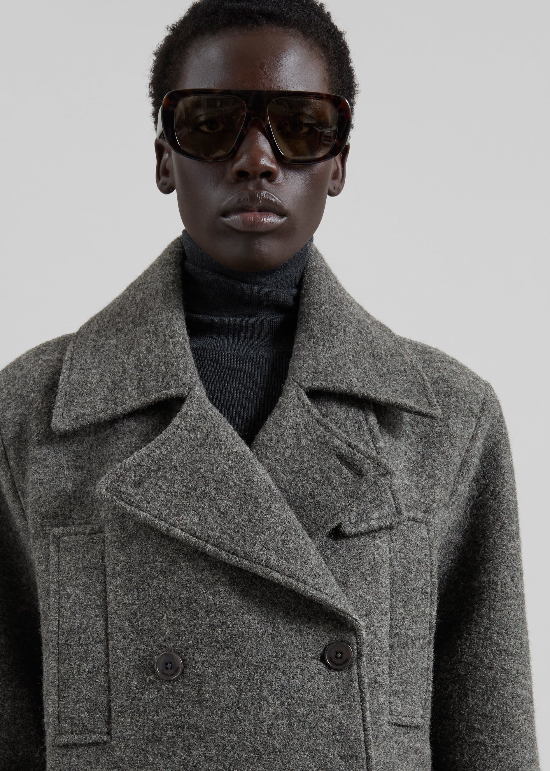 Scothern Brushed Wool Peacoat - Grey Melange - Image 10