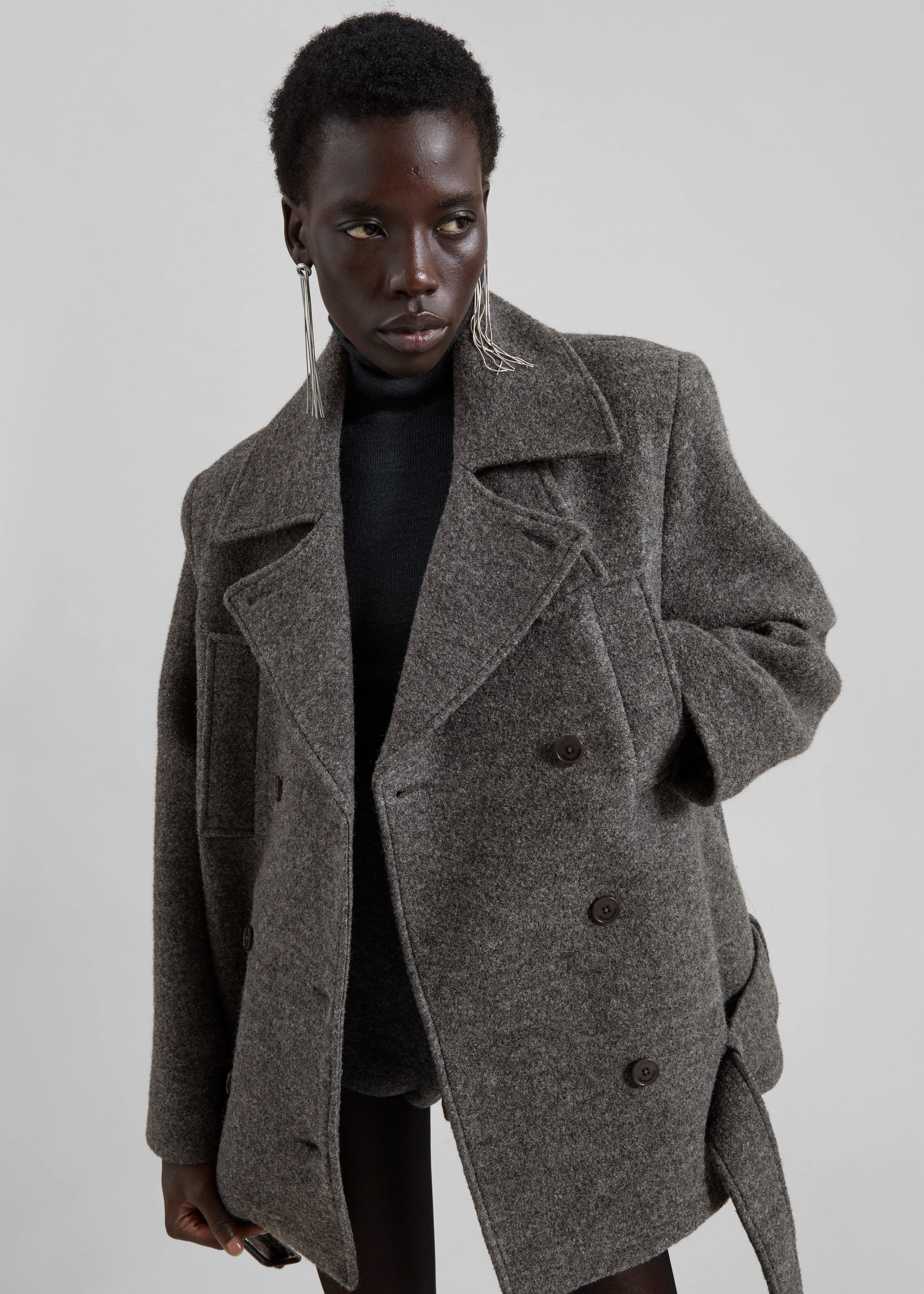 Scothern Brushed Wool Peacoat - Grey Melange - Image 2