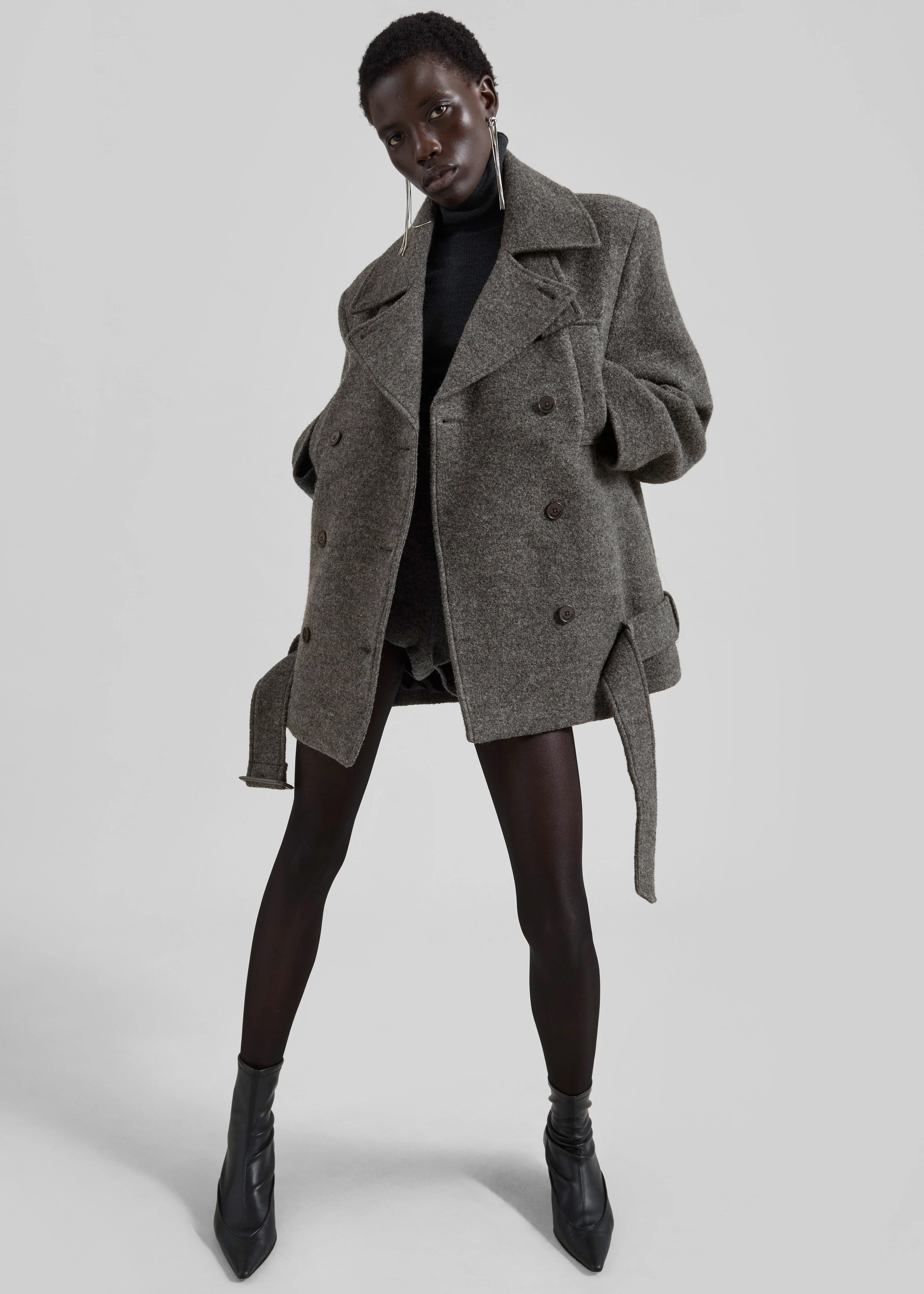 Scothern Brushed Wool Peacoat - Grey Melange - Image 4