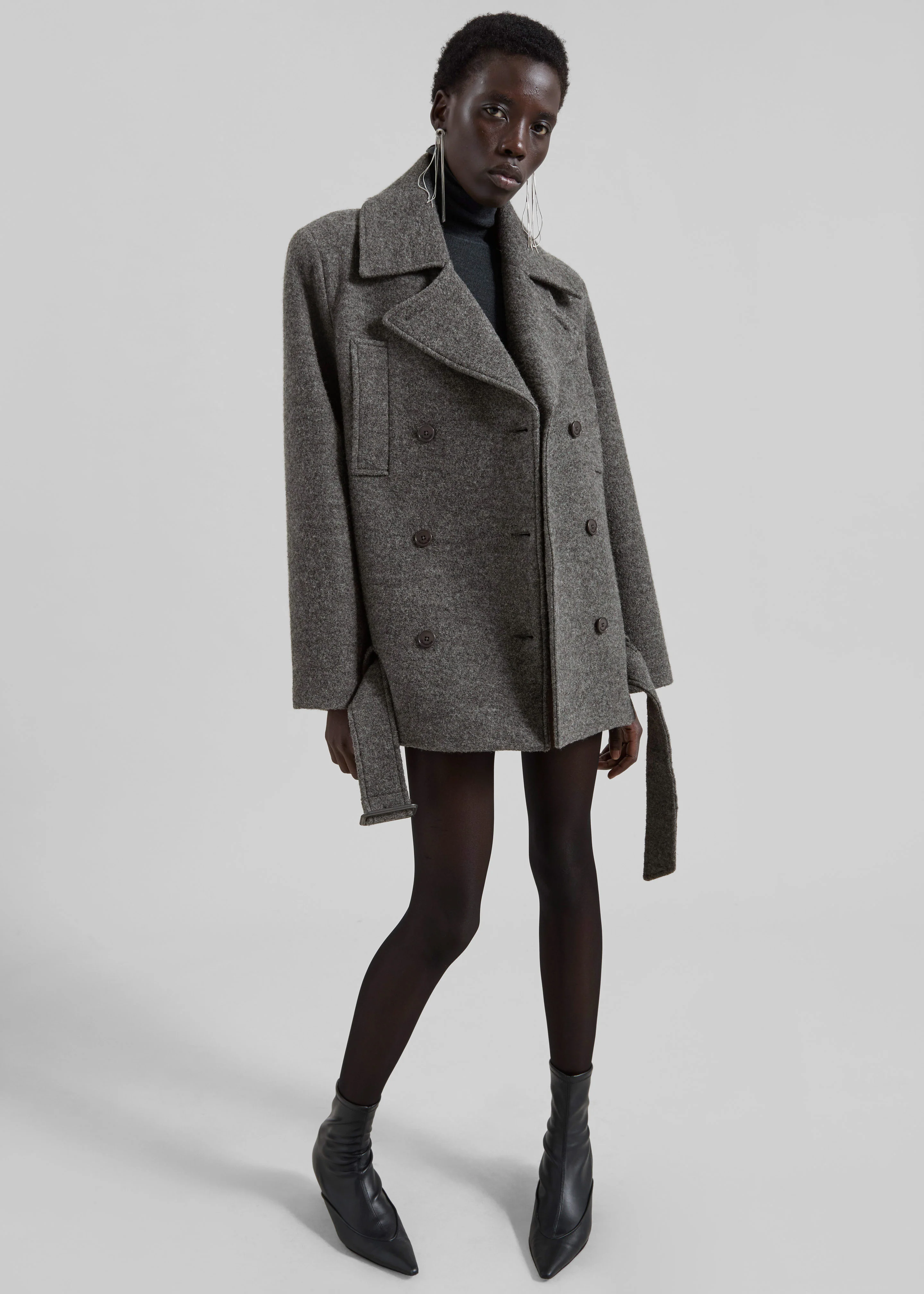 Scothern Brushed Wool Peacoat - Grey Melange - Image 6