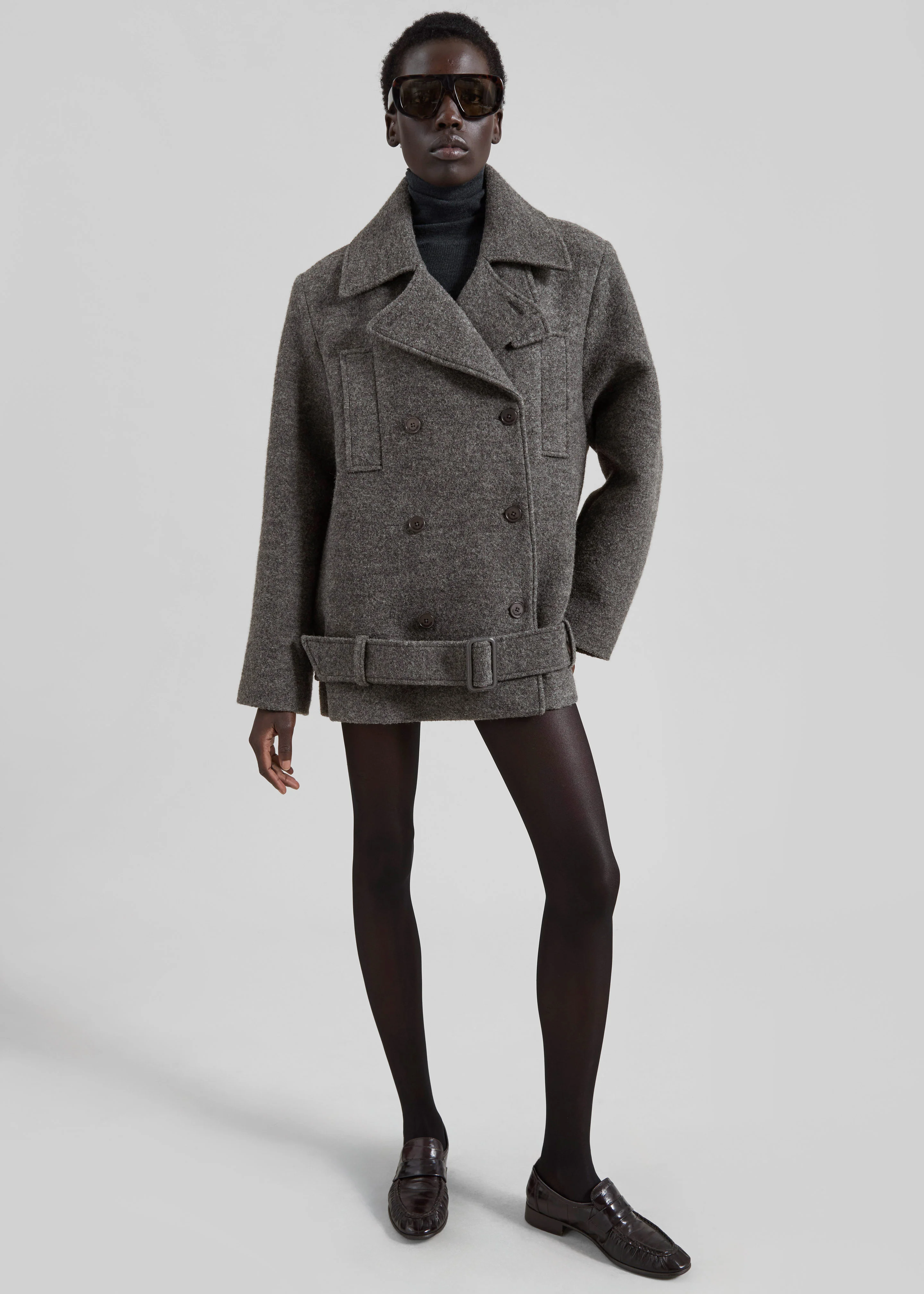 Scothern Brushed Wool Peacoat - Grey Melange - Image 8