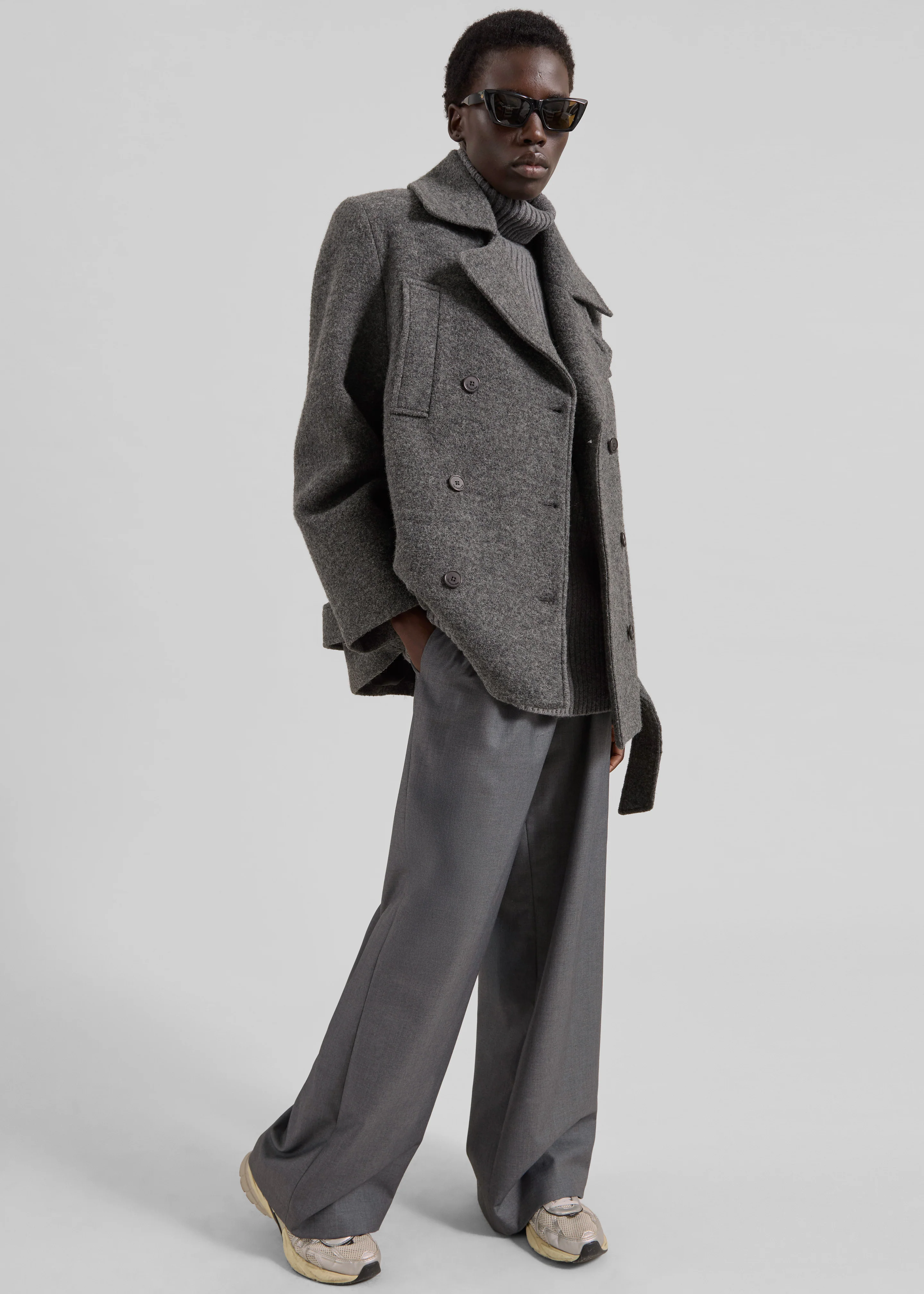Scothern Brushed Wool Peacoat - Grey Melange - Image 9