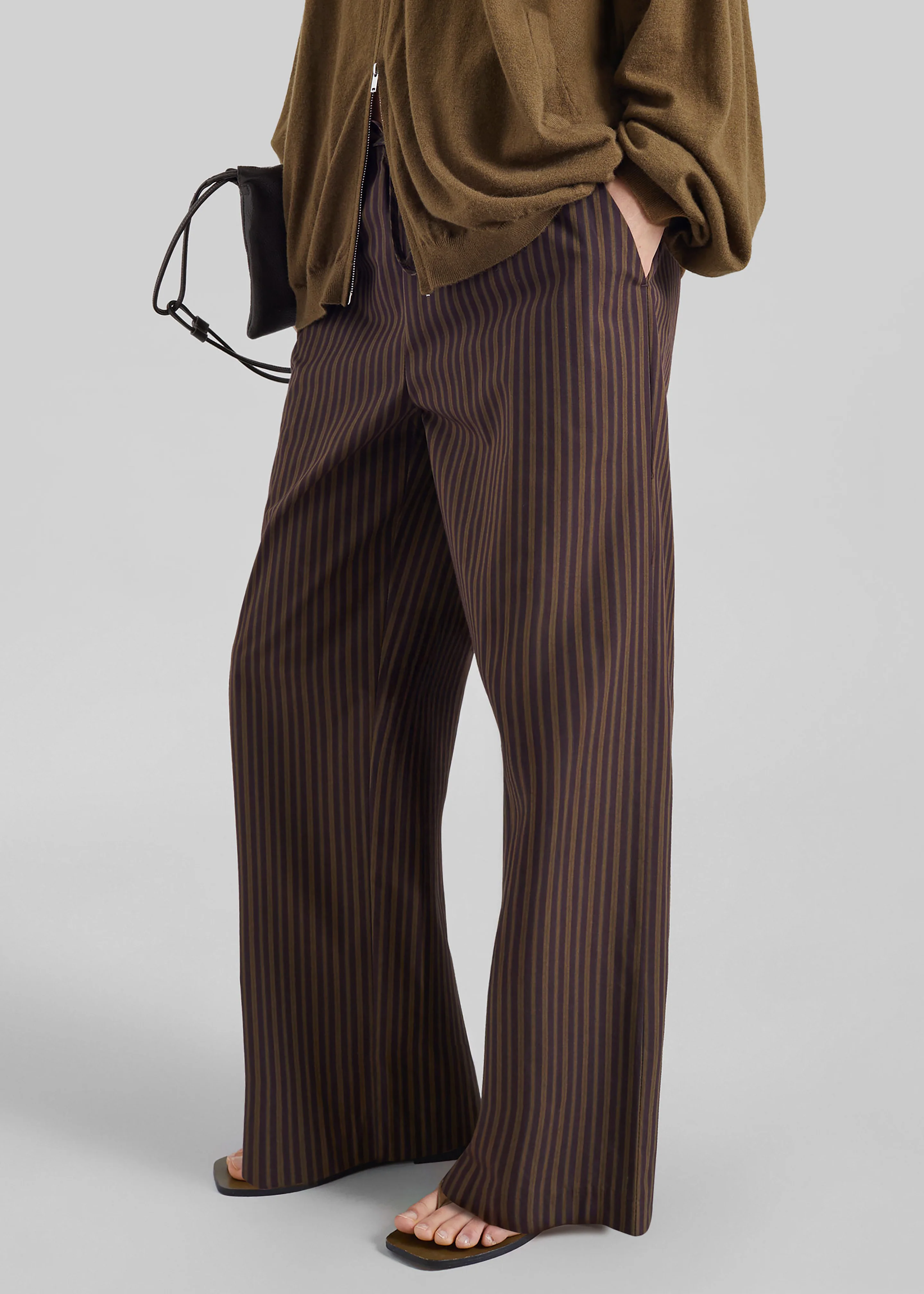 Seia Cotton Drawstring Pants - Burgundy Stripe - Image 2