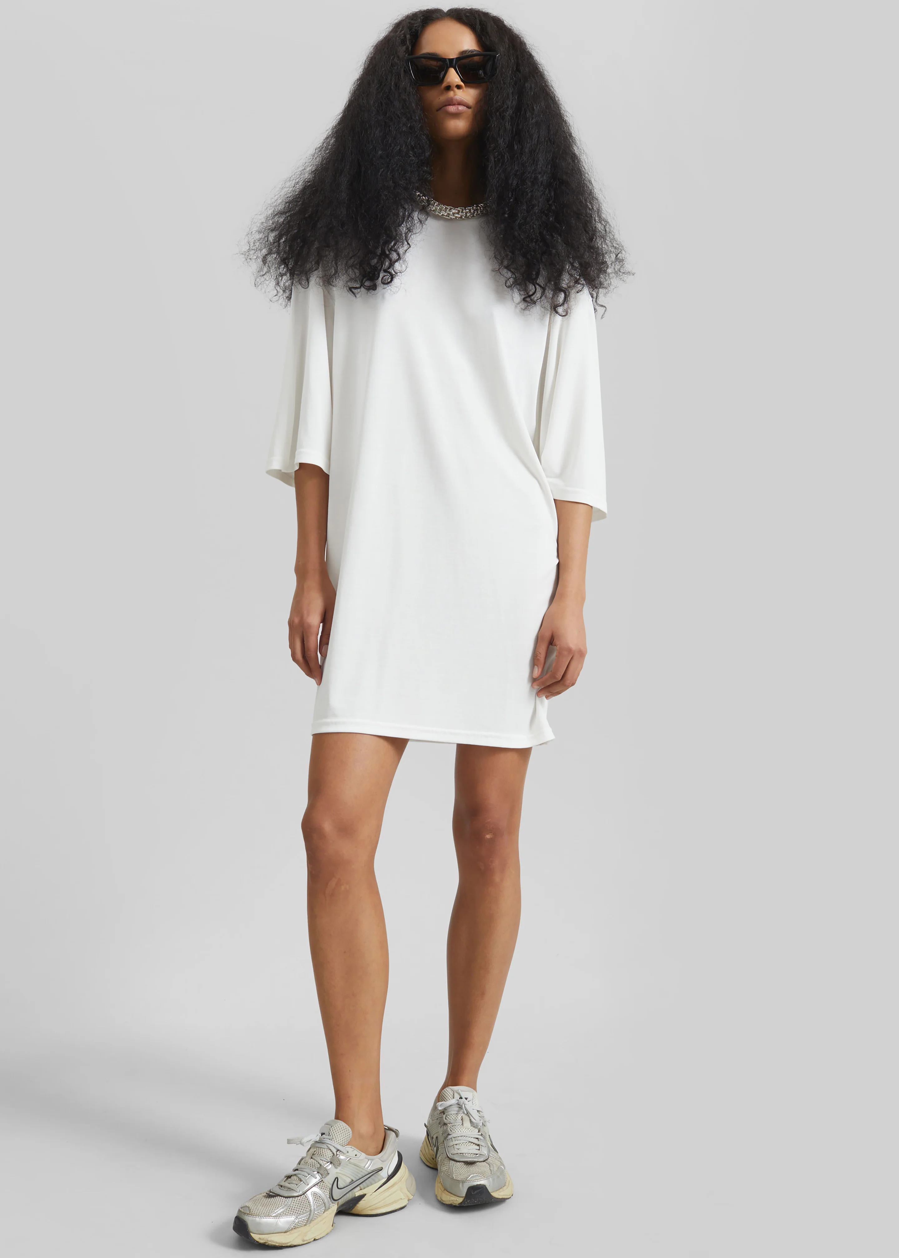Sian Oversized T-Shirt Dress - White - Image 4