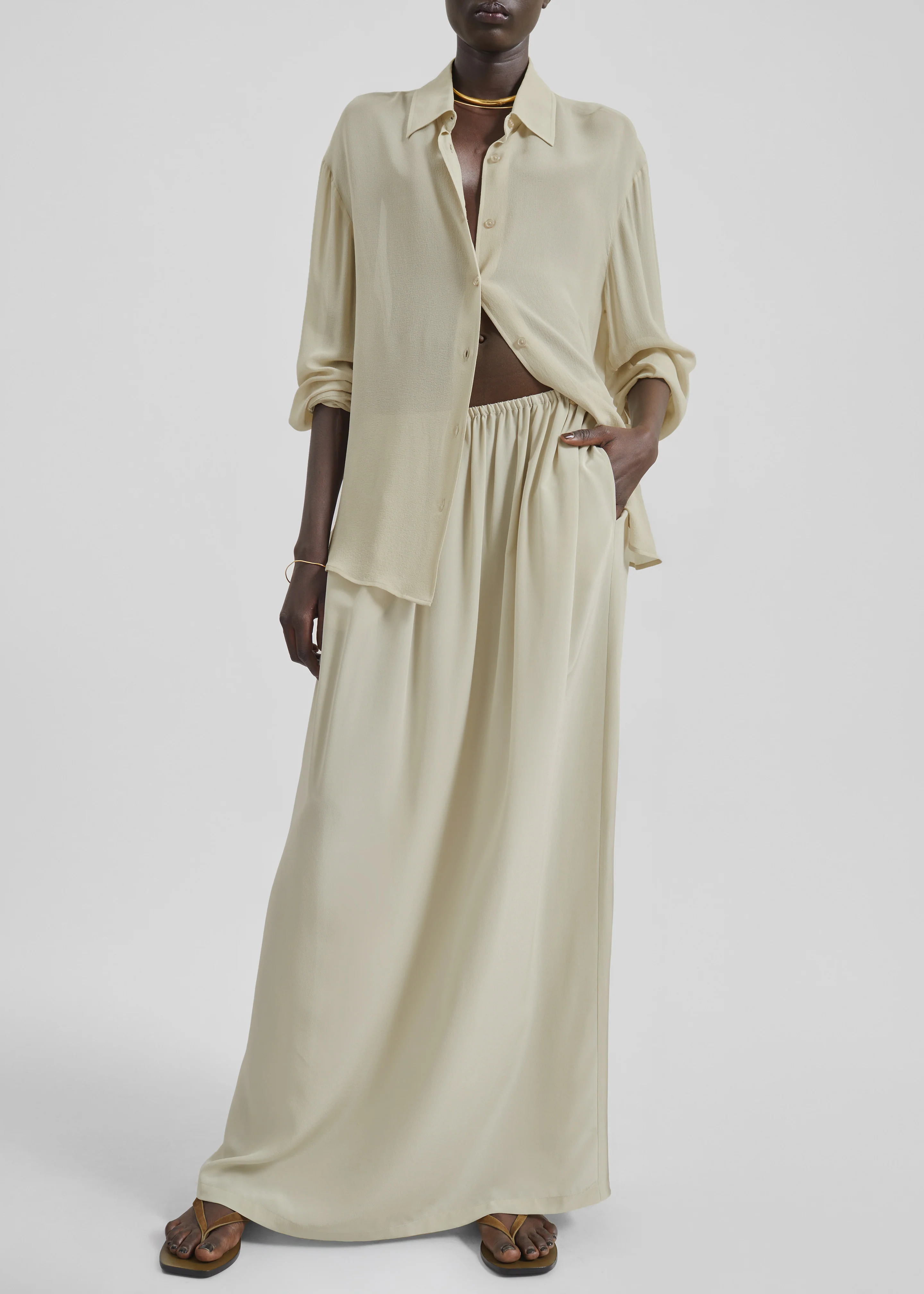 Sibena Silk Maxi Skirt - Cement - Image 2