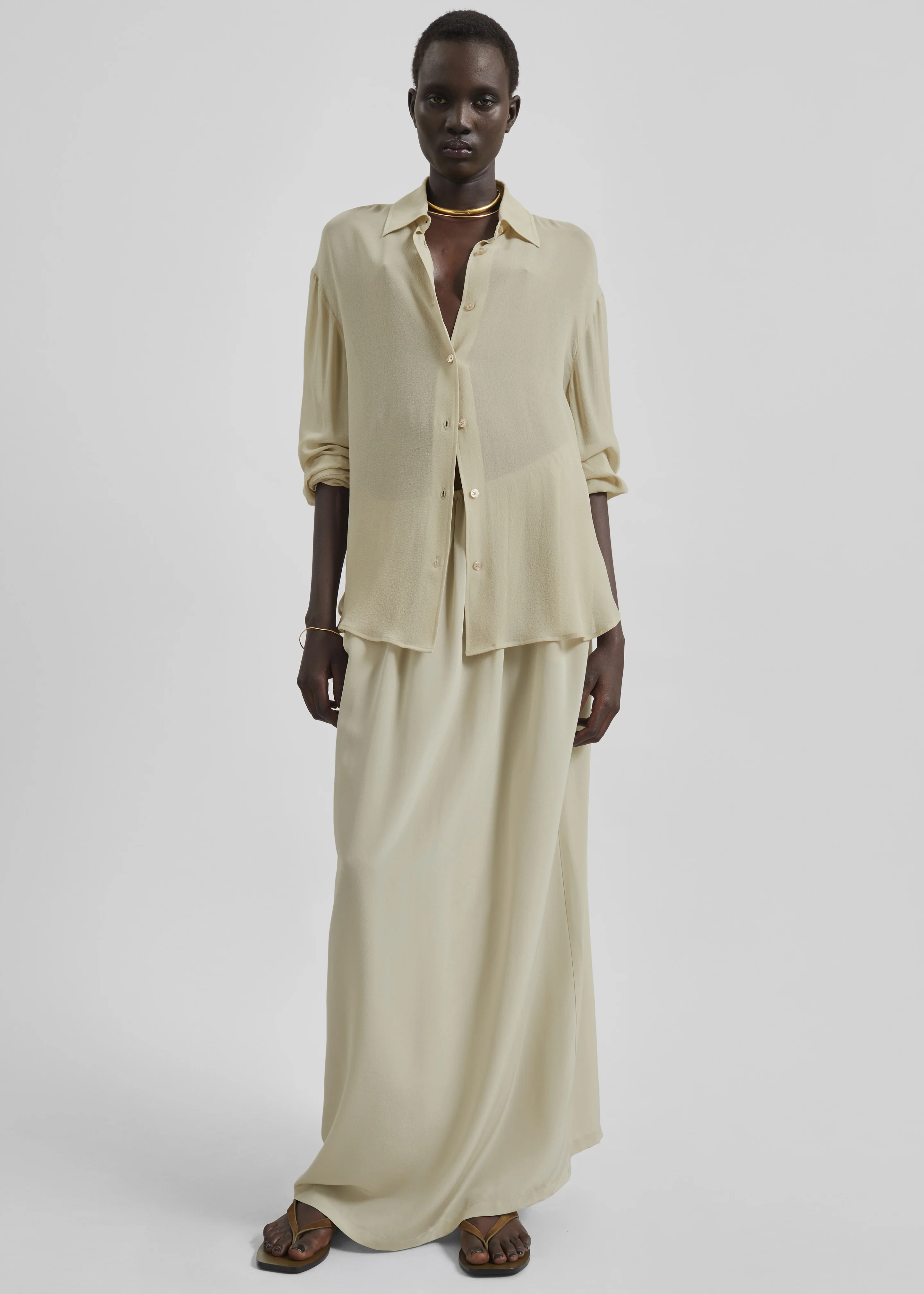 Sibena Silk Maxi Skirt - Cement - Image 6