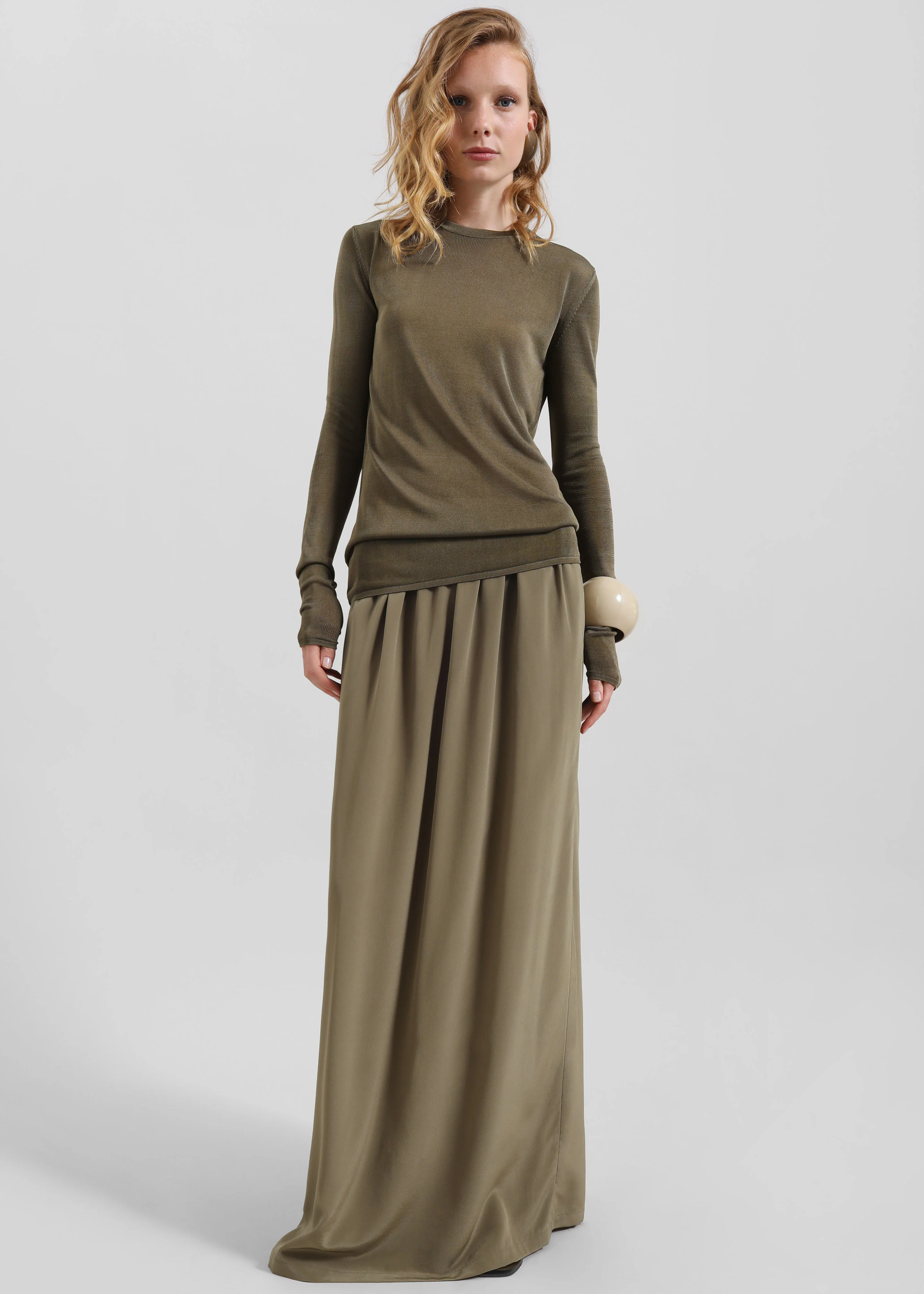 Sibena Silk Maxi Skirt - Khaki