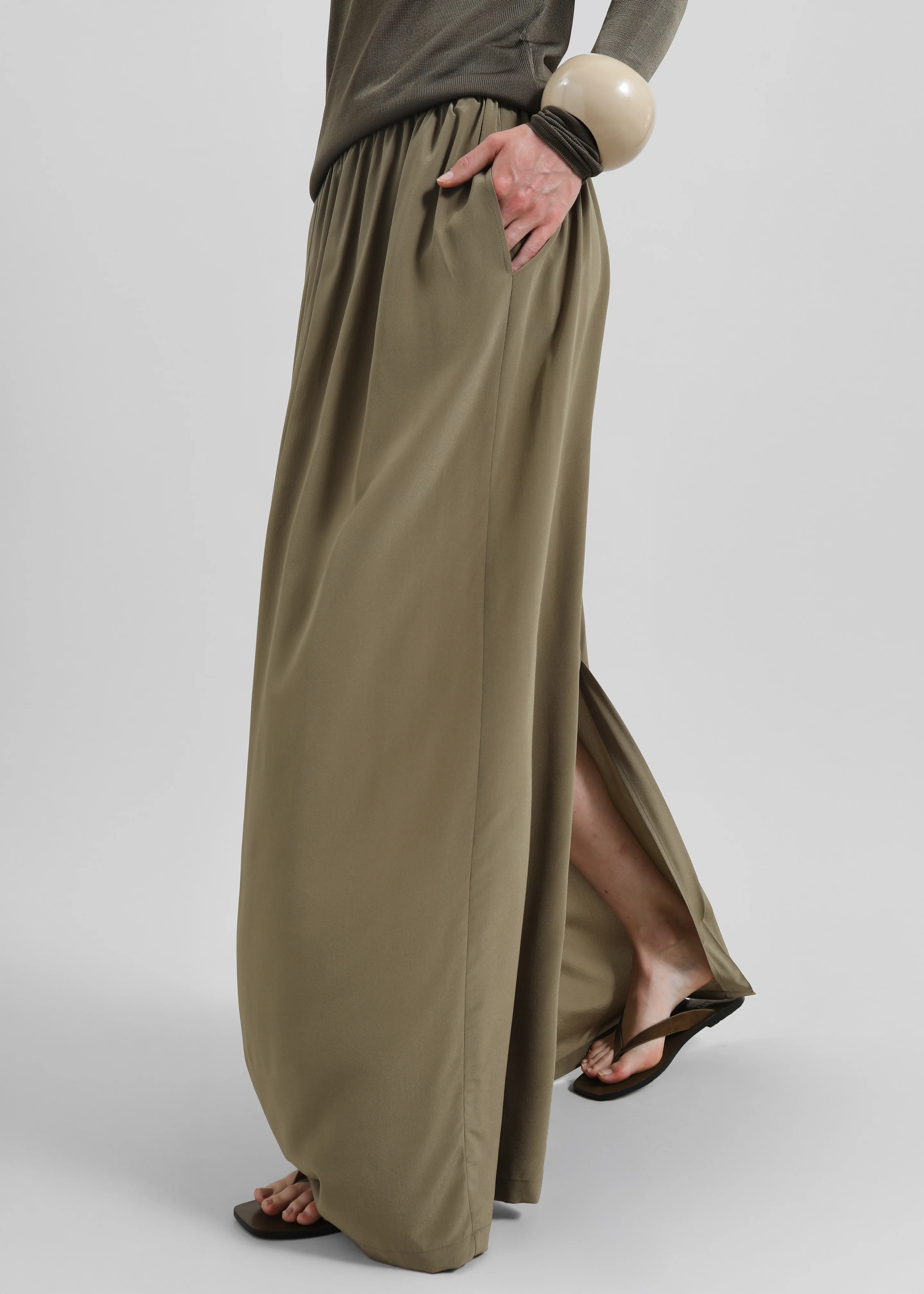 Sibena Silk Maxi Skirt - Khaki - Image 3