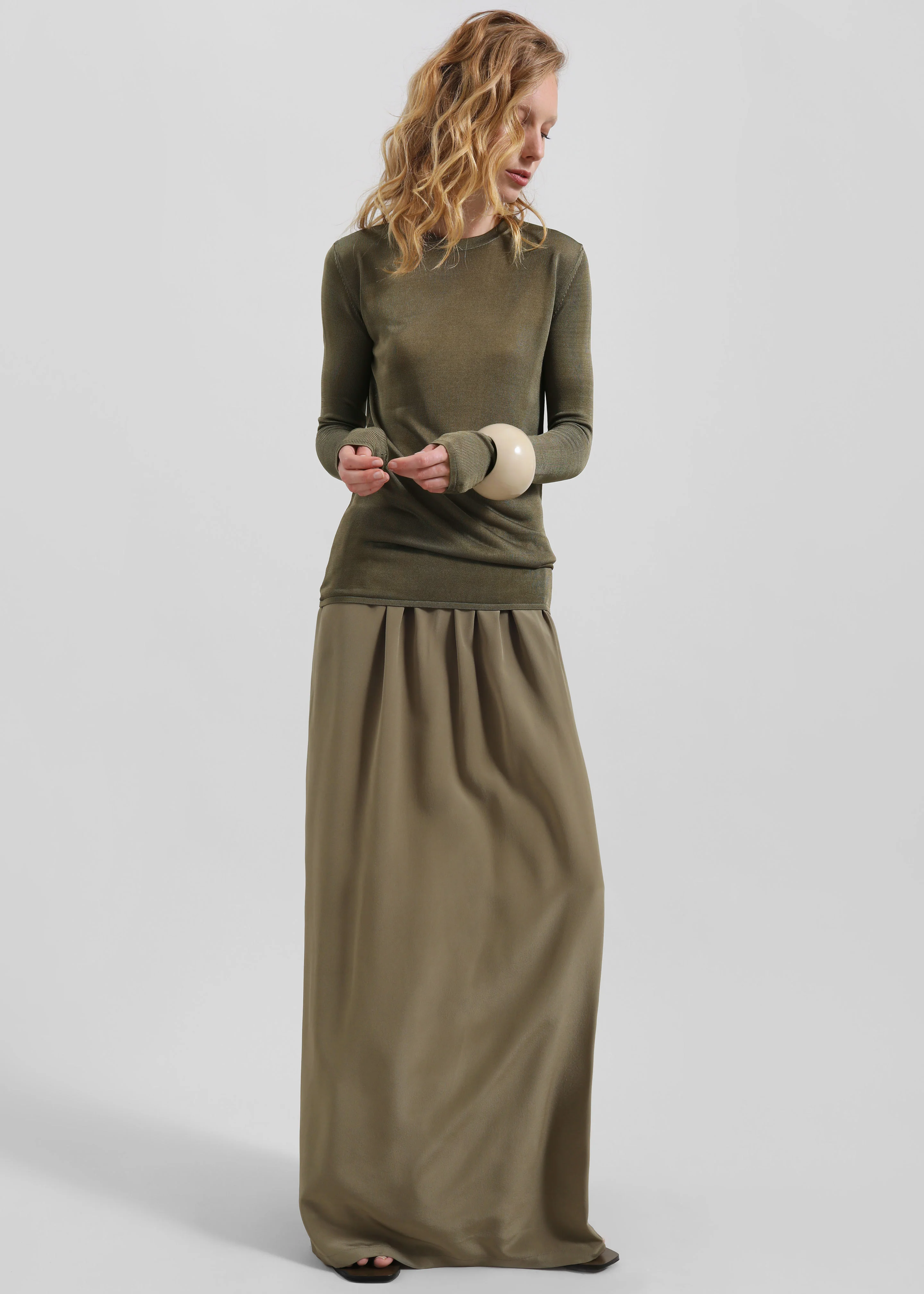 Sibena Silk Maxi Skirt - Khaki - Image 6