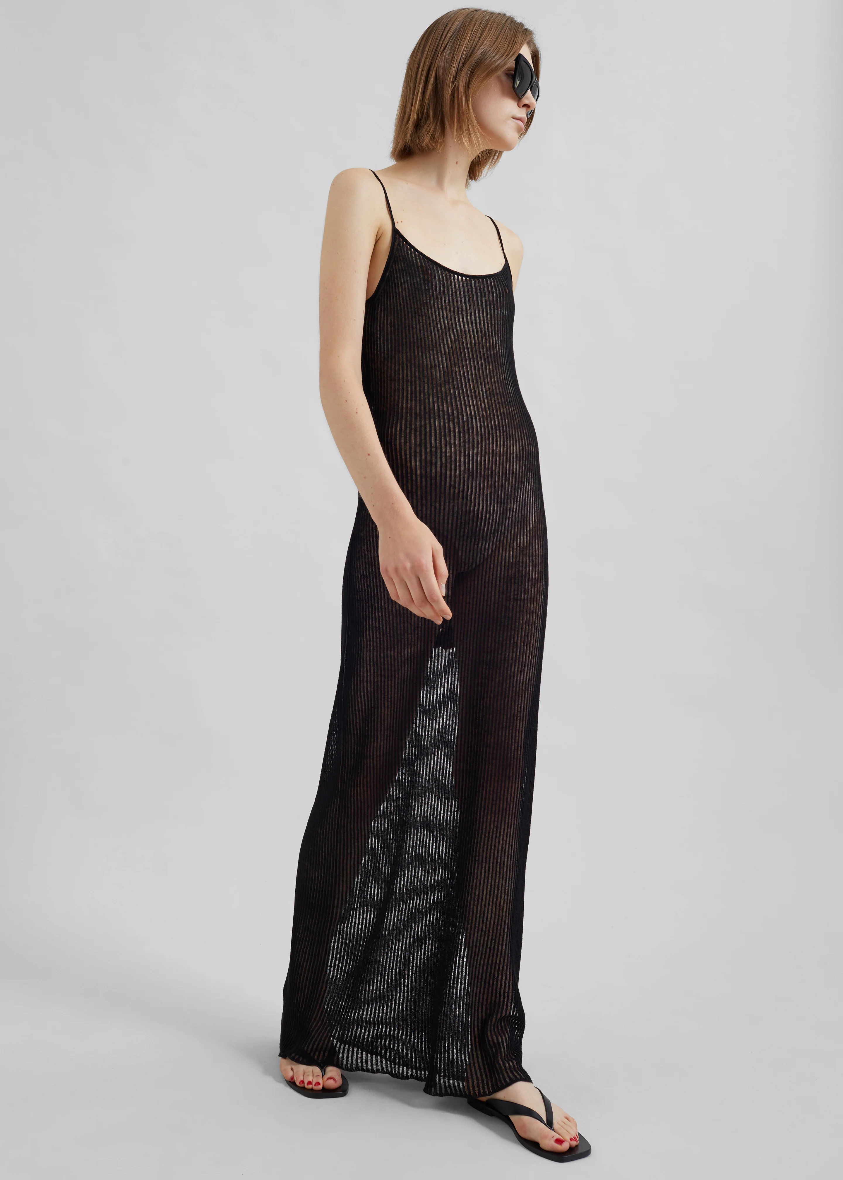 Sienna Semi Sheer Ribbed Dress - Black - Image 4