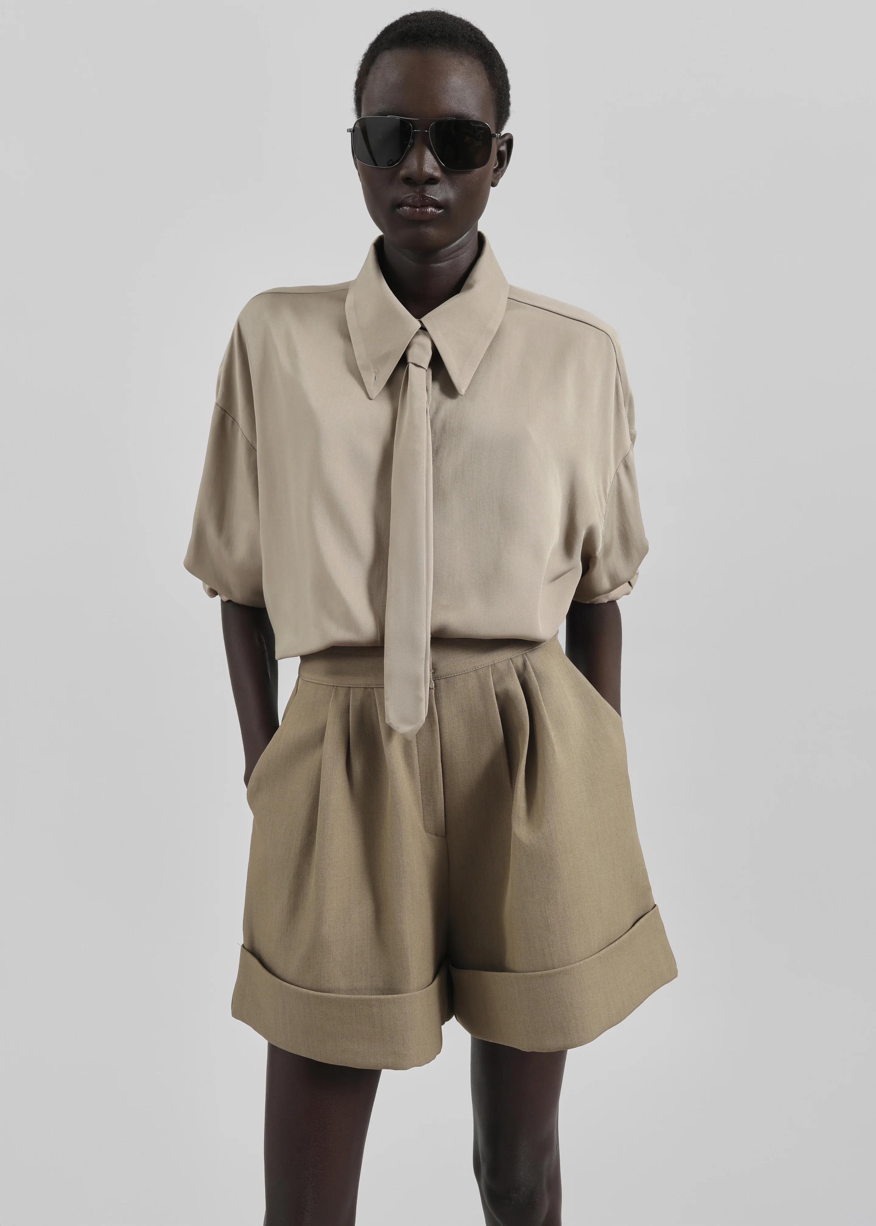 Silvan Neck Tie Shirt - Taupe - Image 3