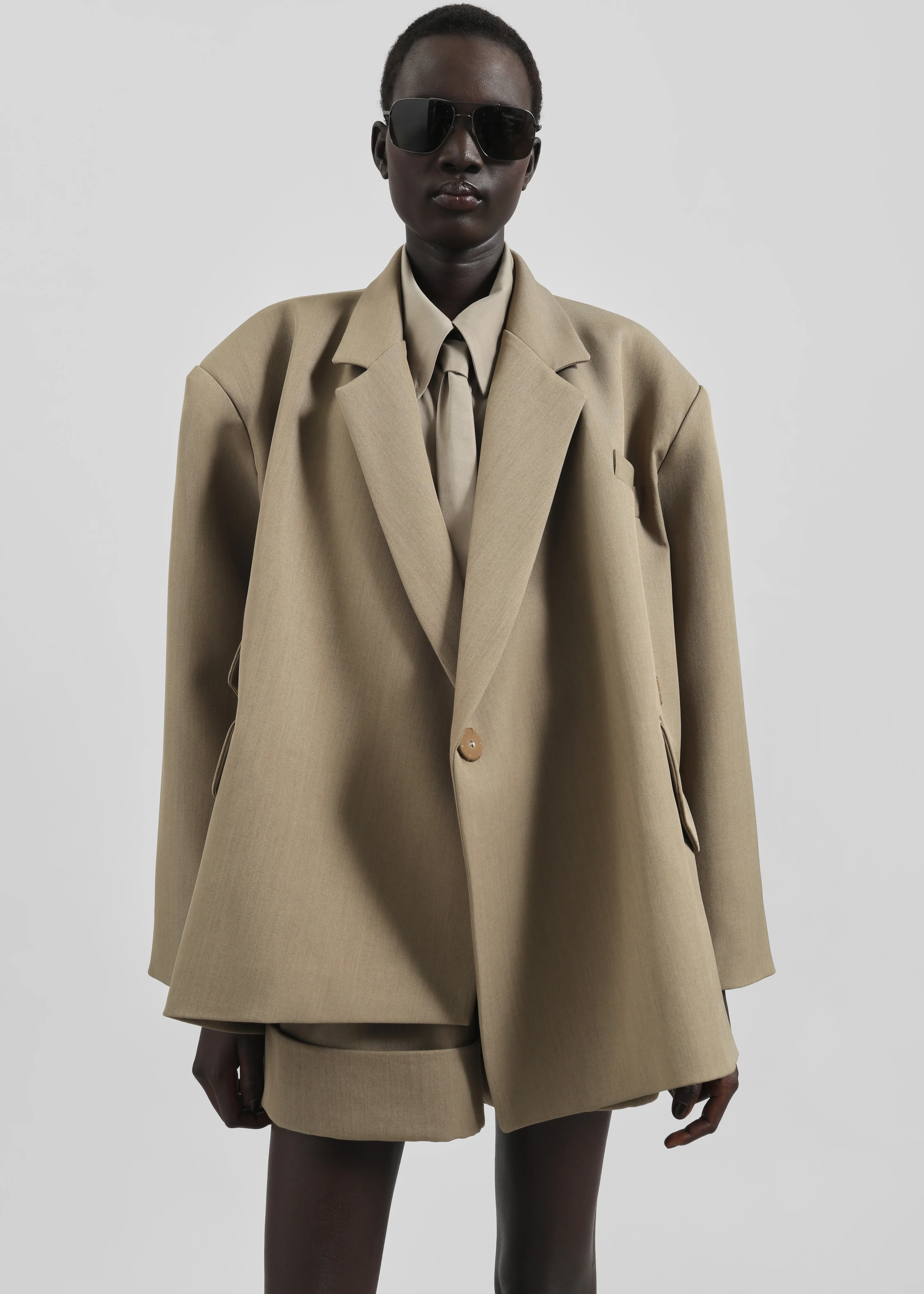 Silvan Neck Tie Shirt - Taupe - Image 5