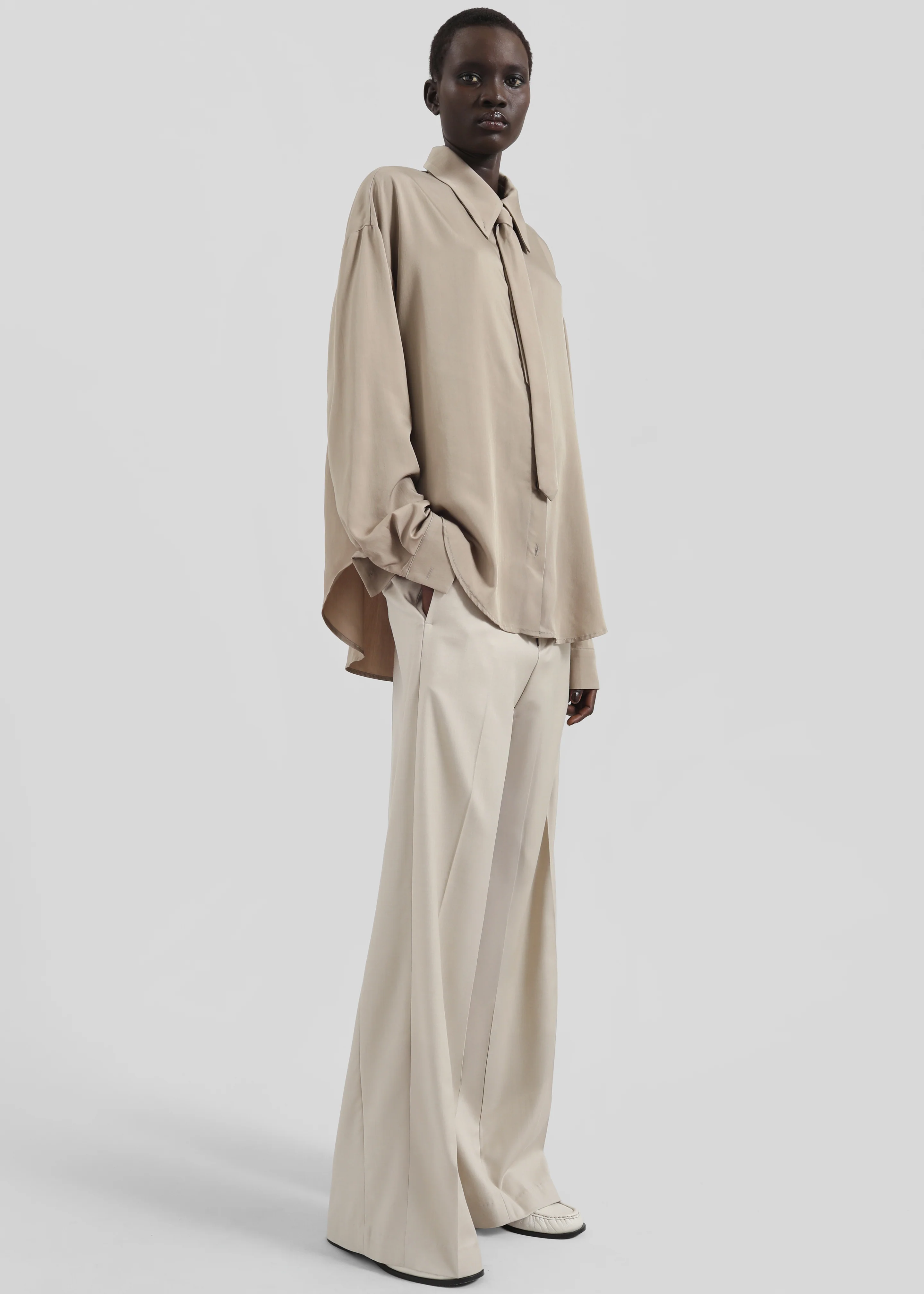 Silvan Neck Tie Shirt - Taupe - Image 8