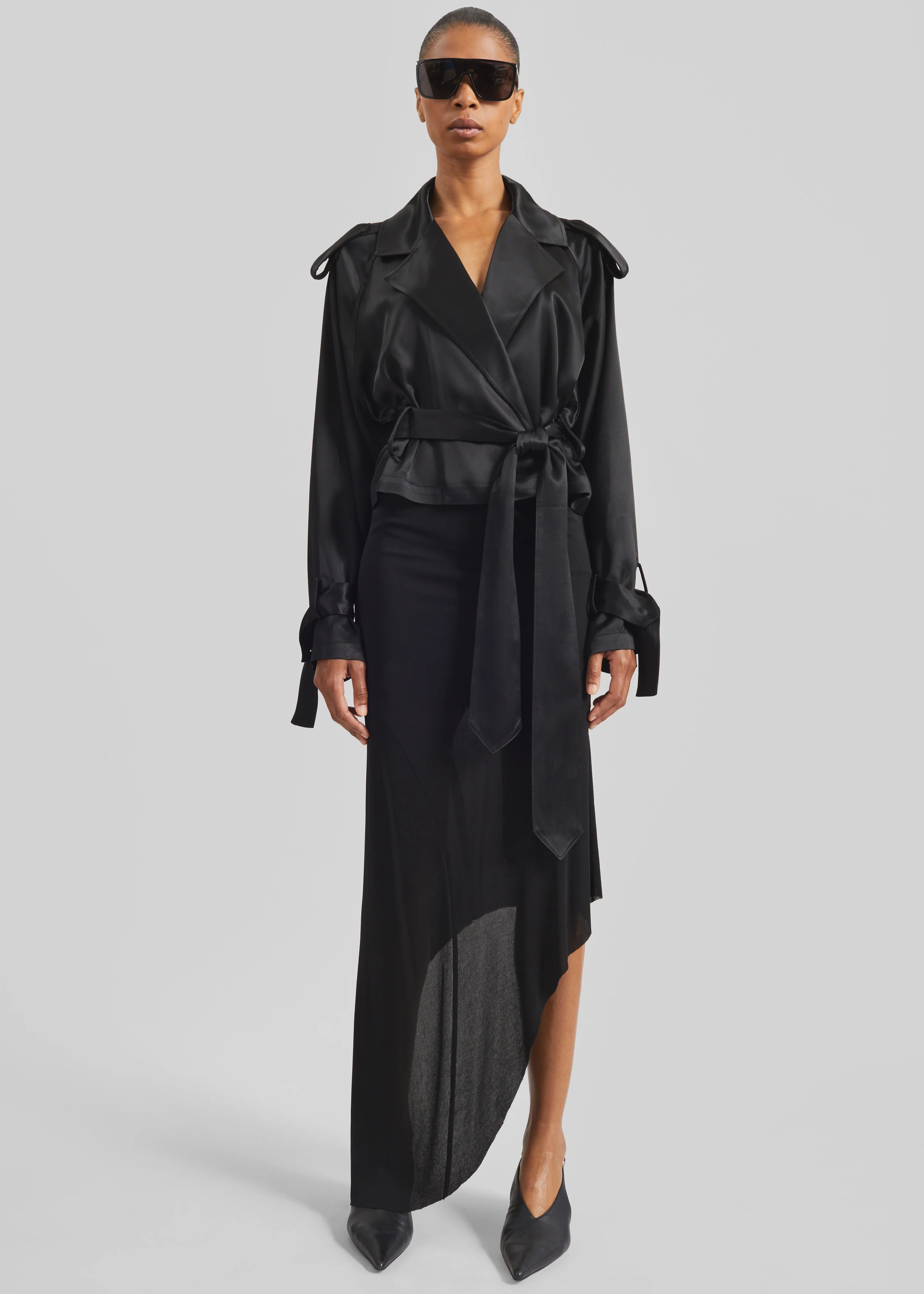 Simona Satin Short Trench - Black - Image 2