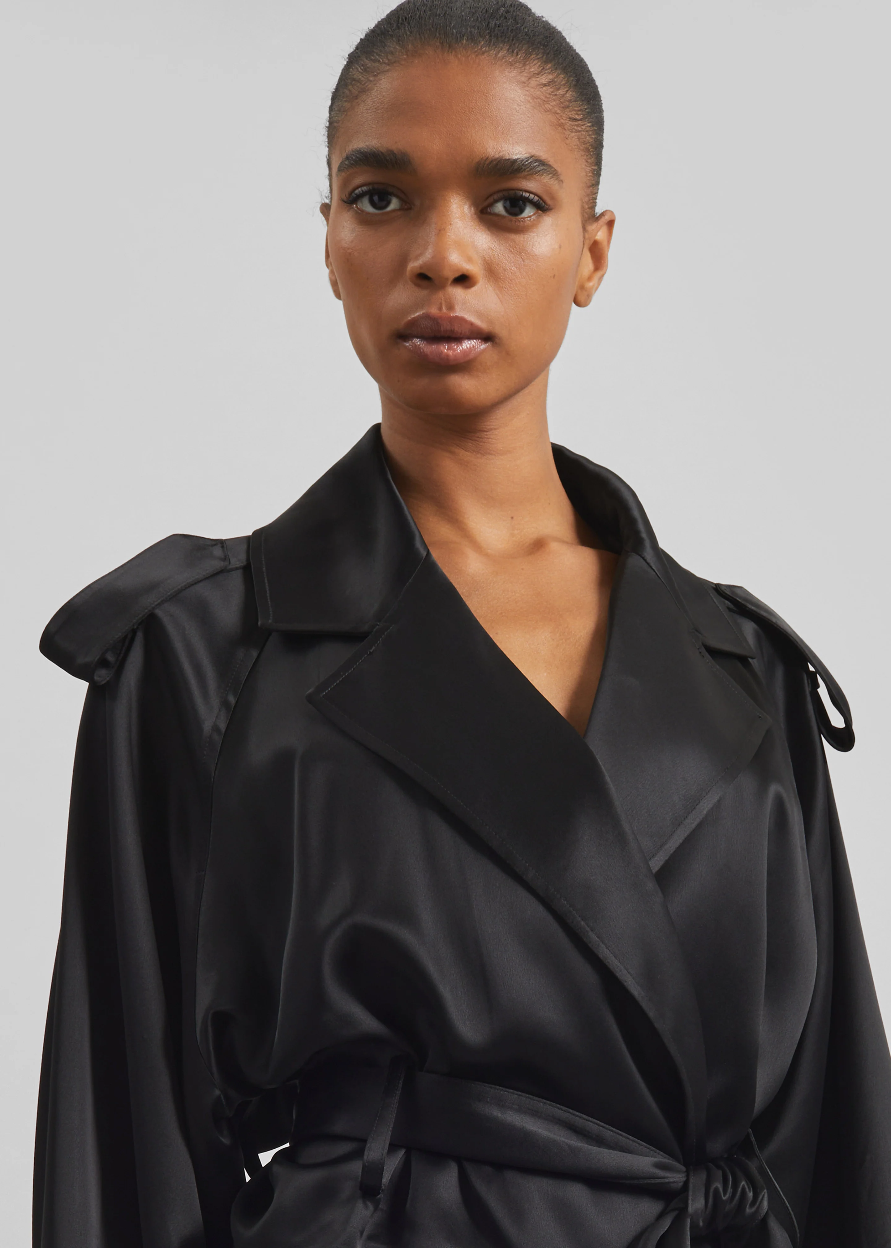 Simona Satin Short Trench - Black - Image 3