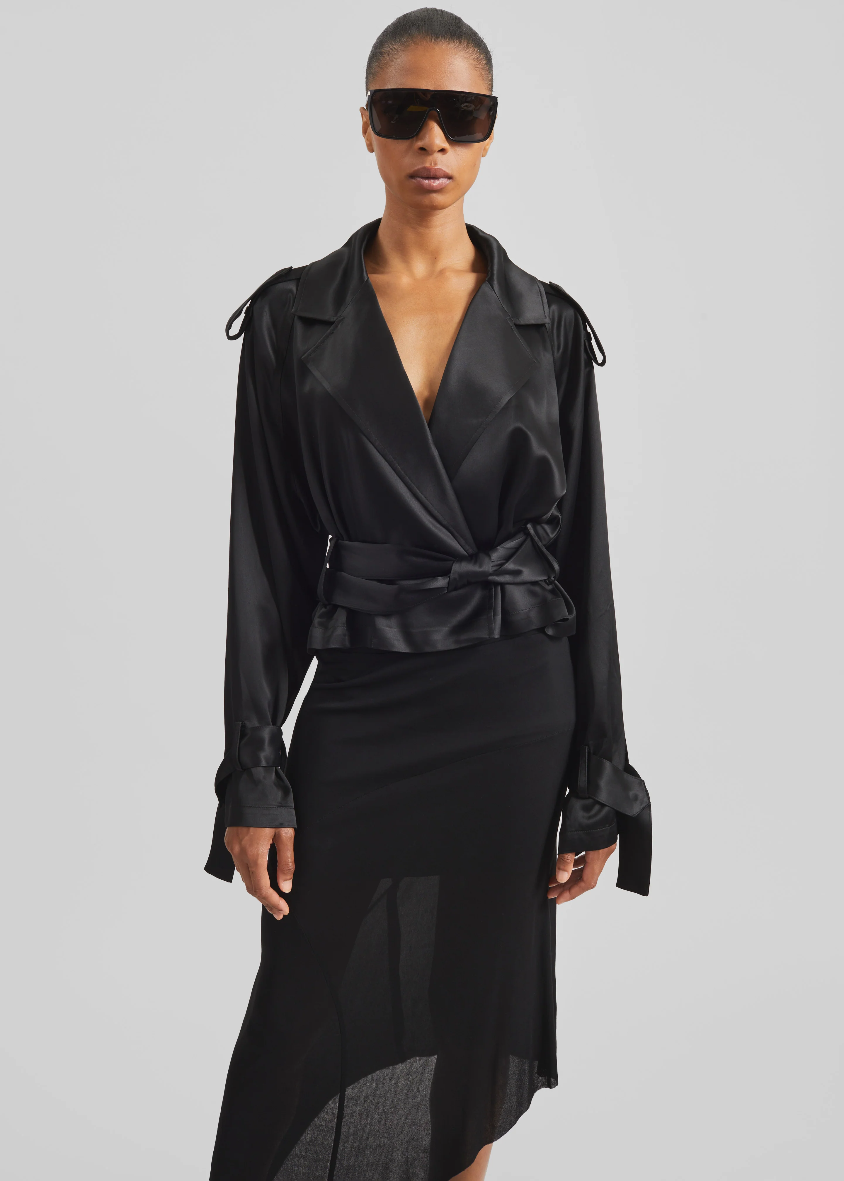 Simona Satin Short Trench - Black - Image 4
