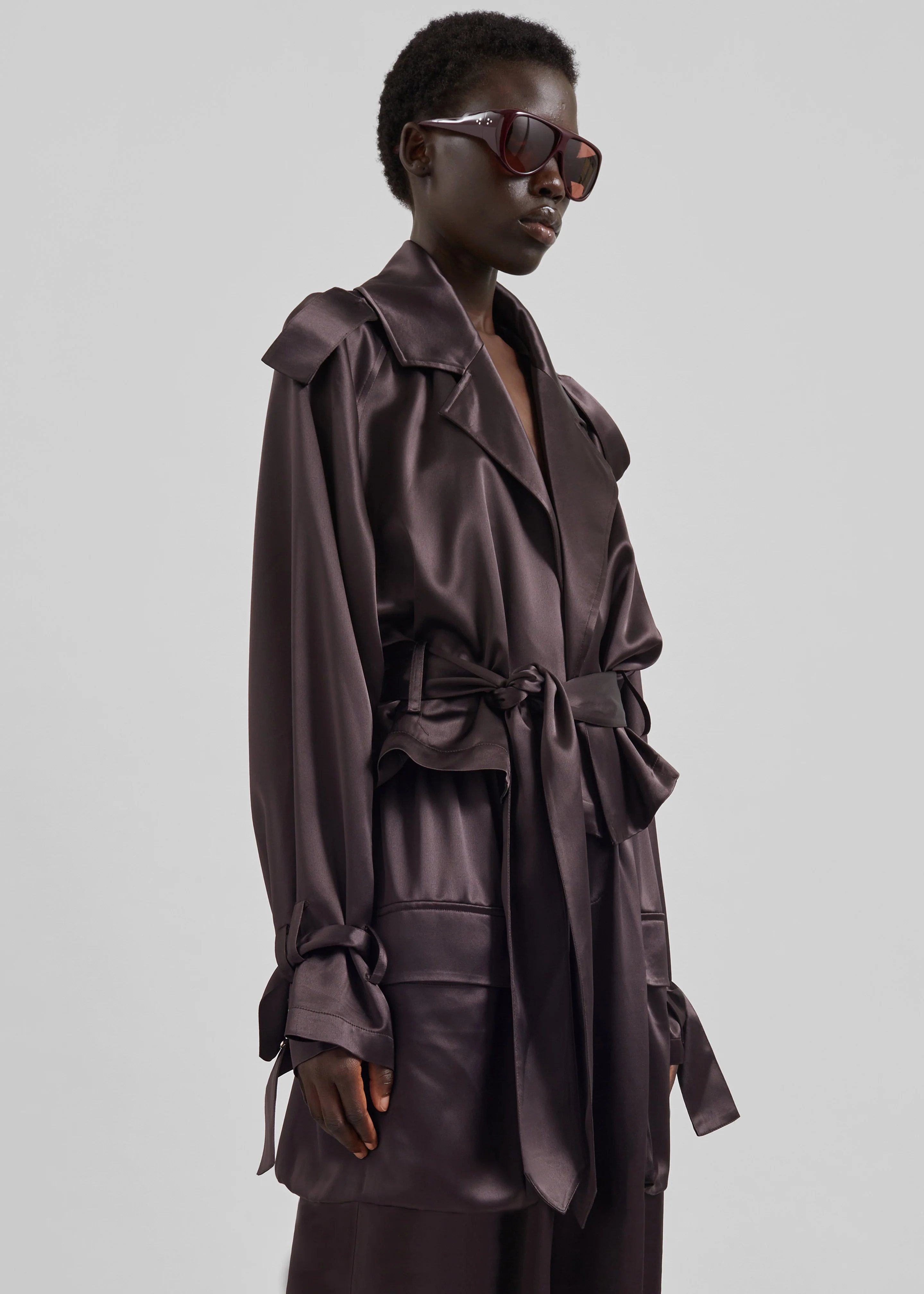 Simona Satin Short Trench - Dark Brown - Image 5