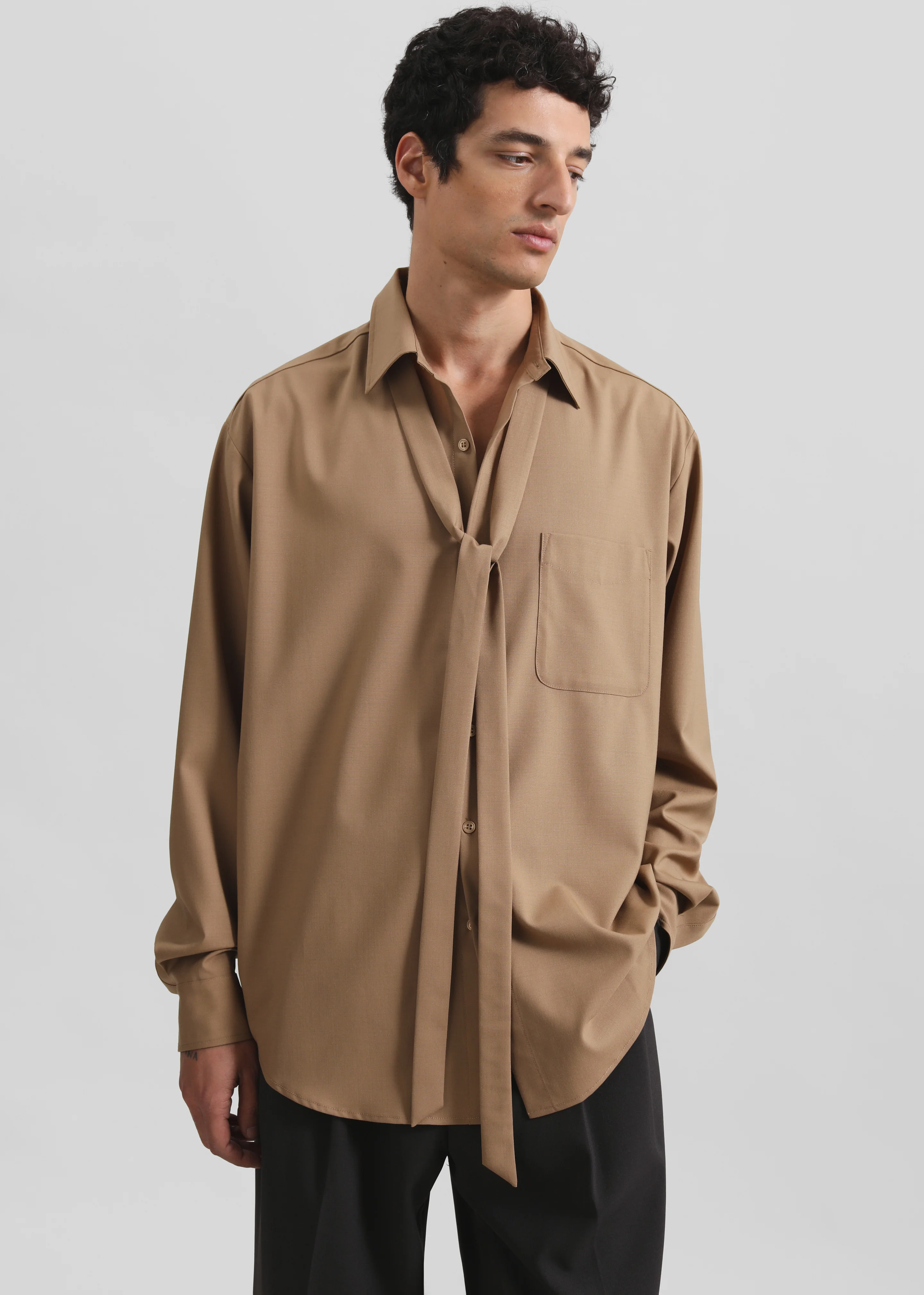 Sinclair Neck Tie Shirt - Camel - Image 2