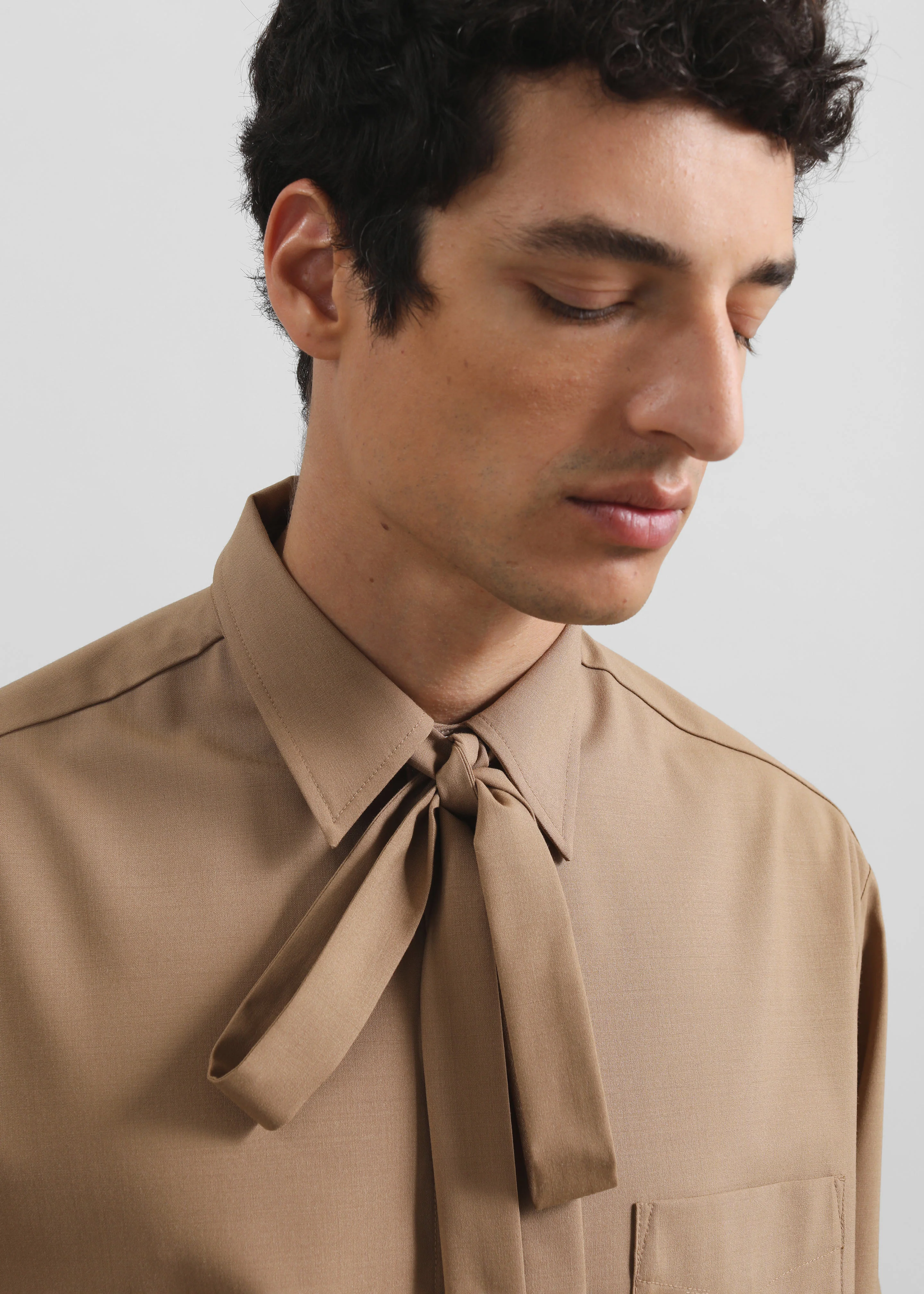 Sinclair Neck Tie Shirt - Camel - Image 3