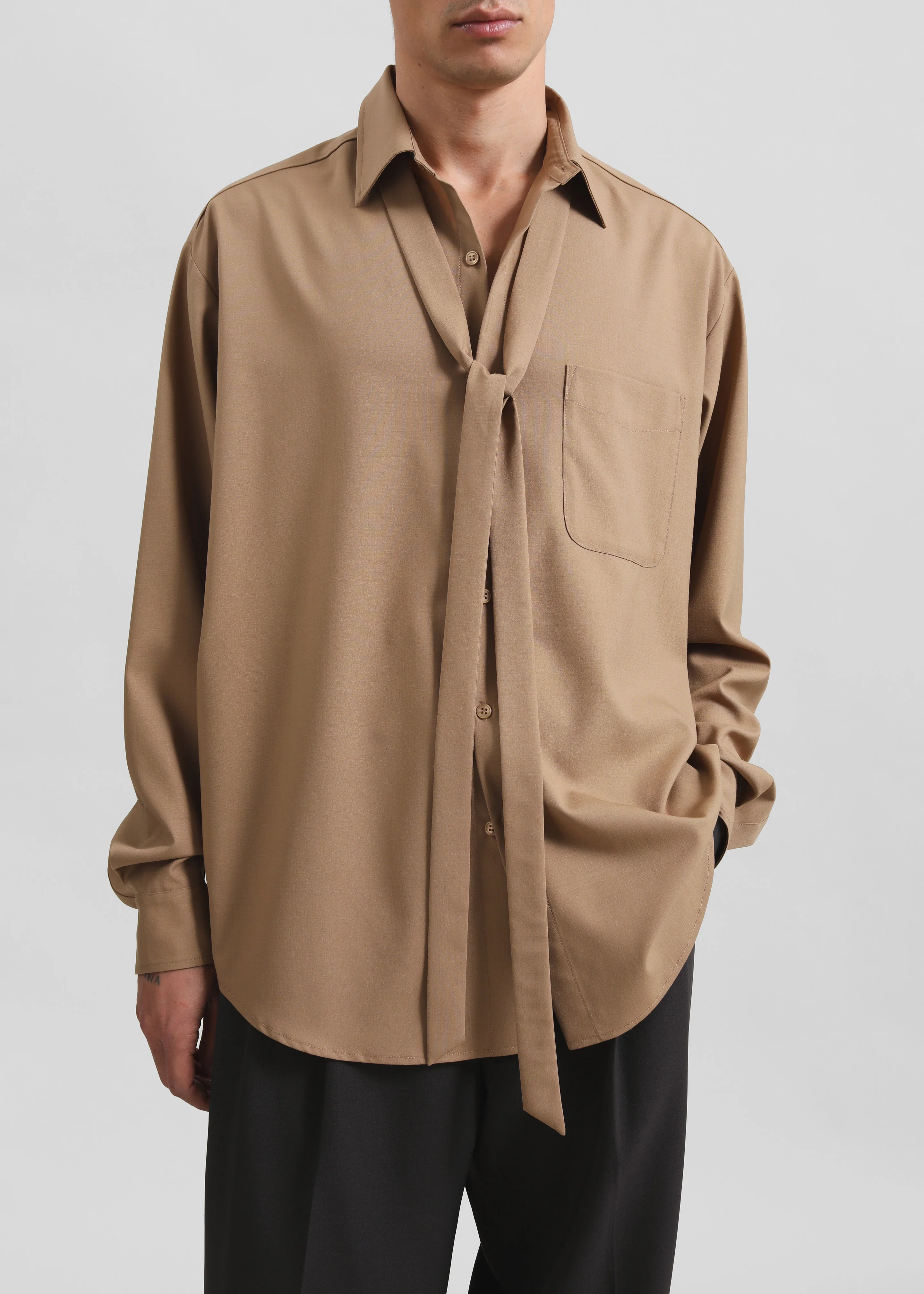 Sinclair Neck Tie Shirt - Camel - Image 4