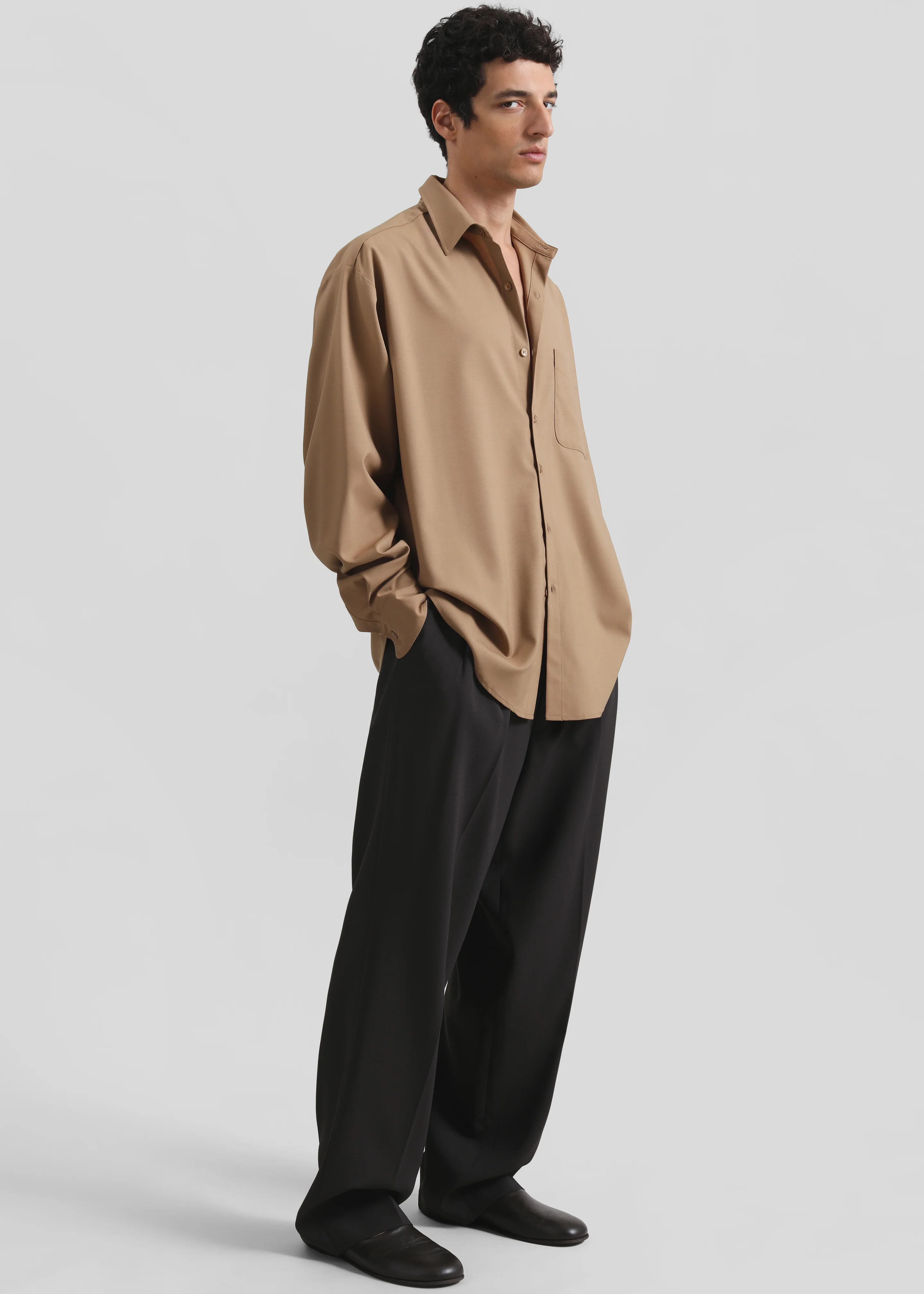 Sinclair Neck Tie Shirt - Camel - Image 5