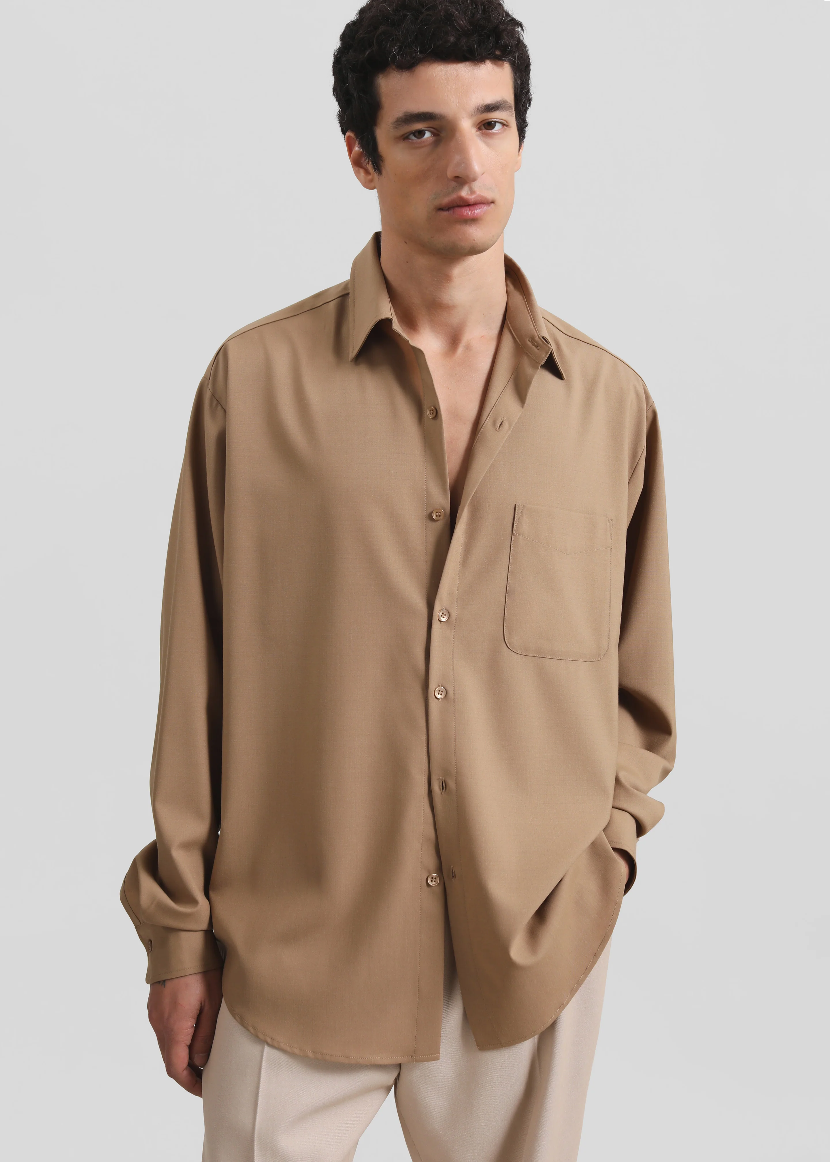 Sinclair Neck Tie Shirt - Camel - Image 6