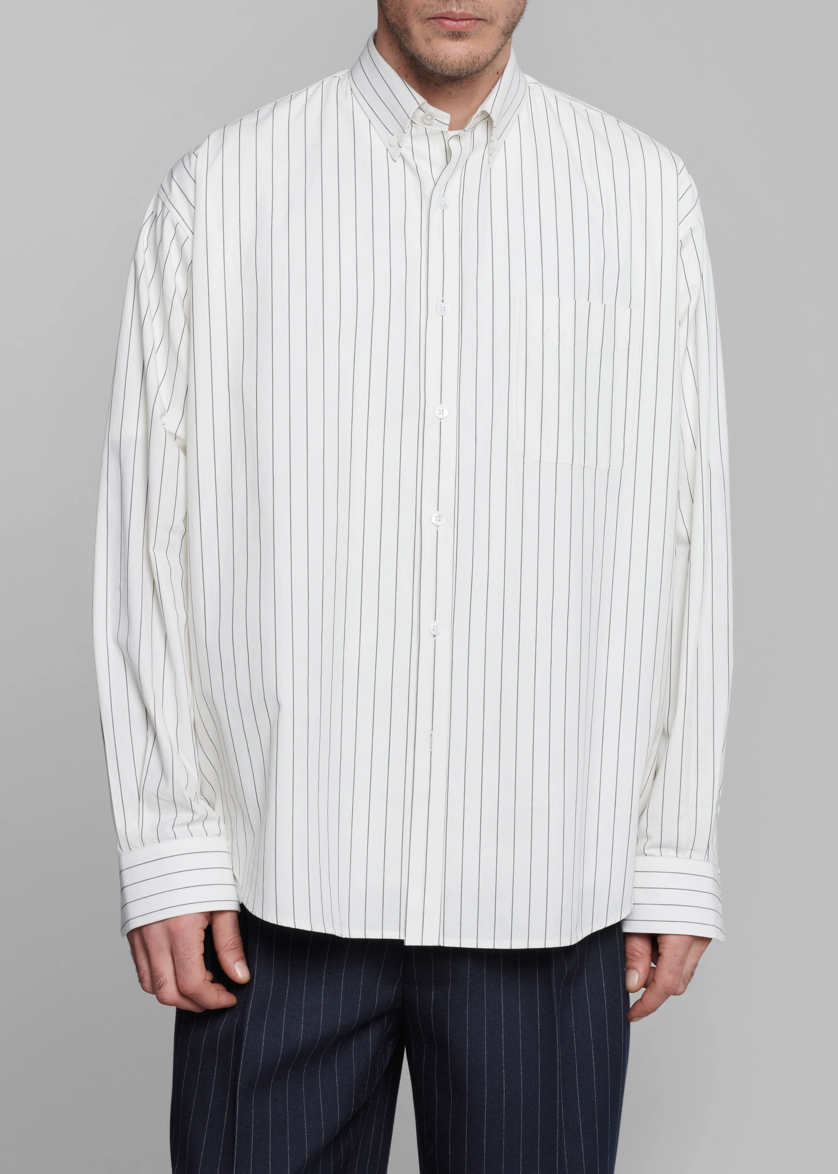 Sinclair Poplin Shirt - White/Black Stripe - Image 4