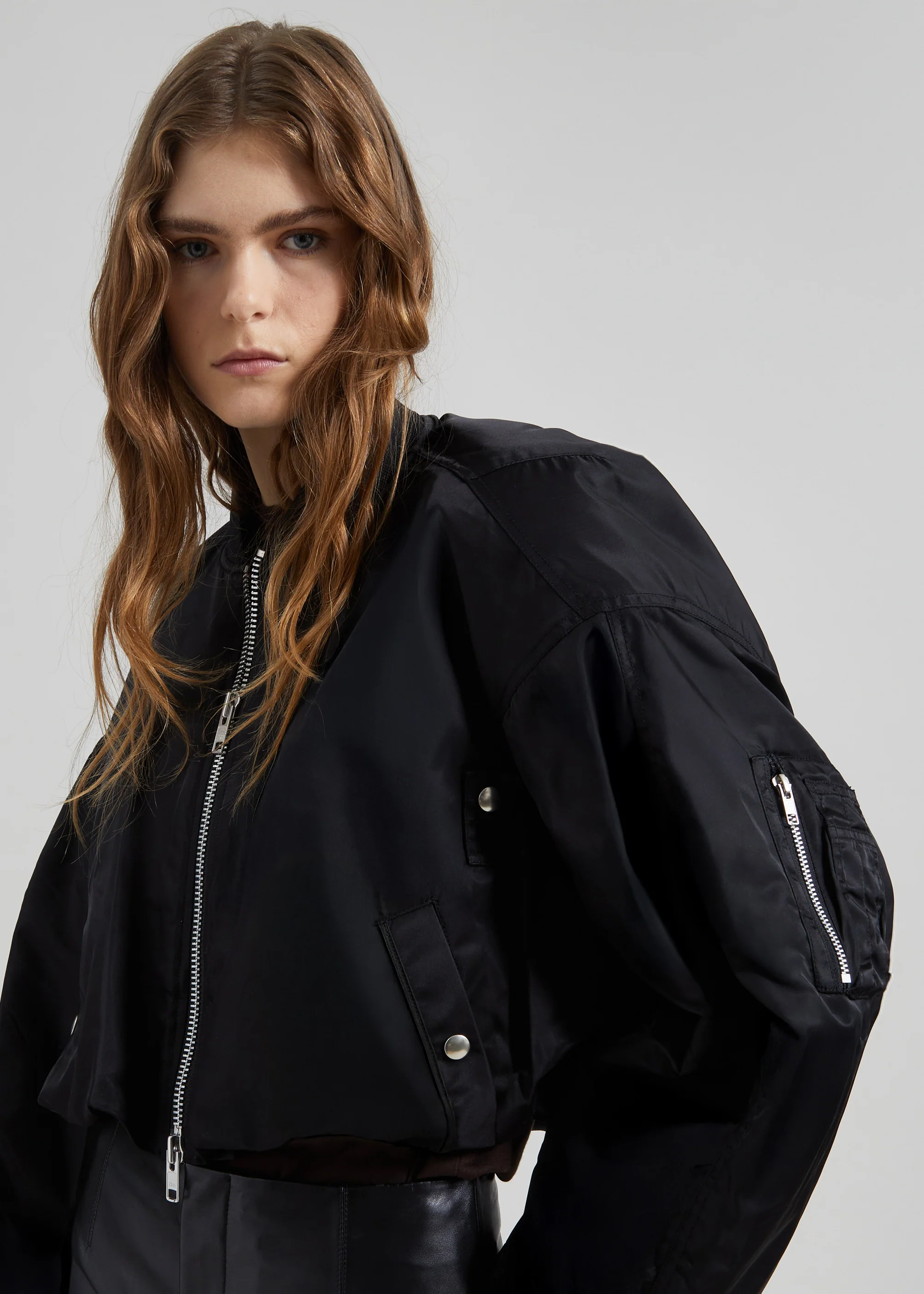 Skagen Cropped Trapeze Bomber Jacket - Black - Image 4