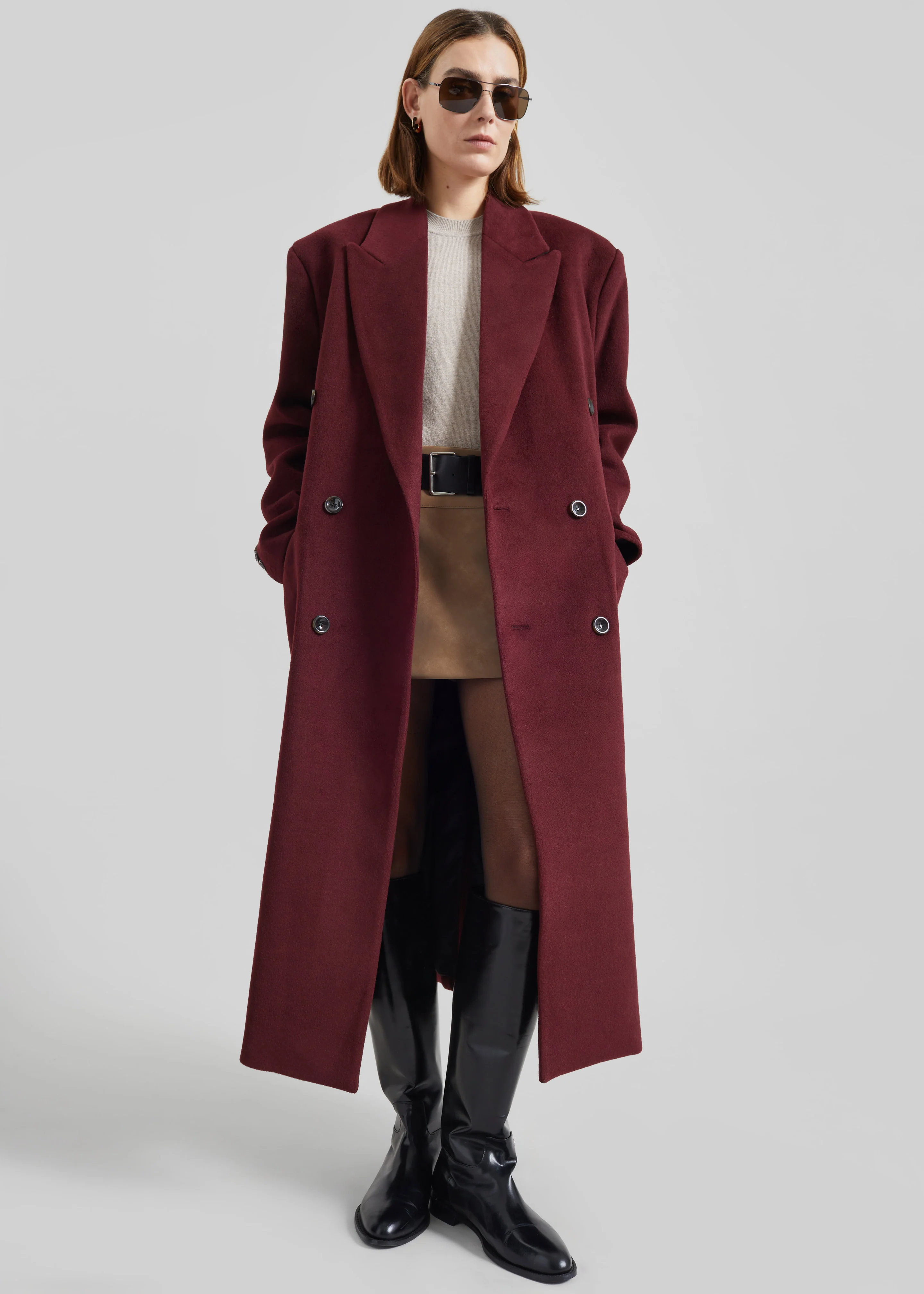 Skaila Double-Breasted Coat - Burgundy - Image 6