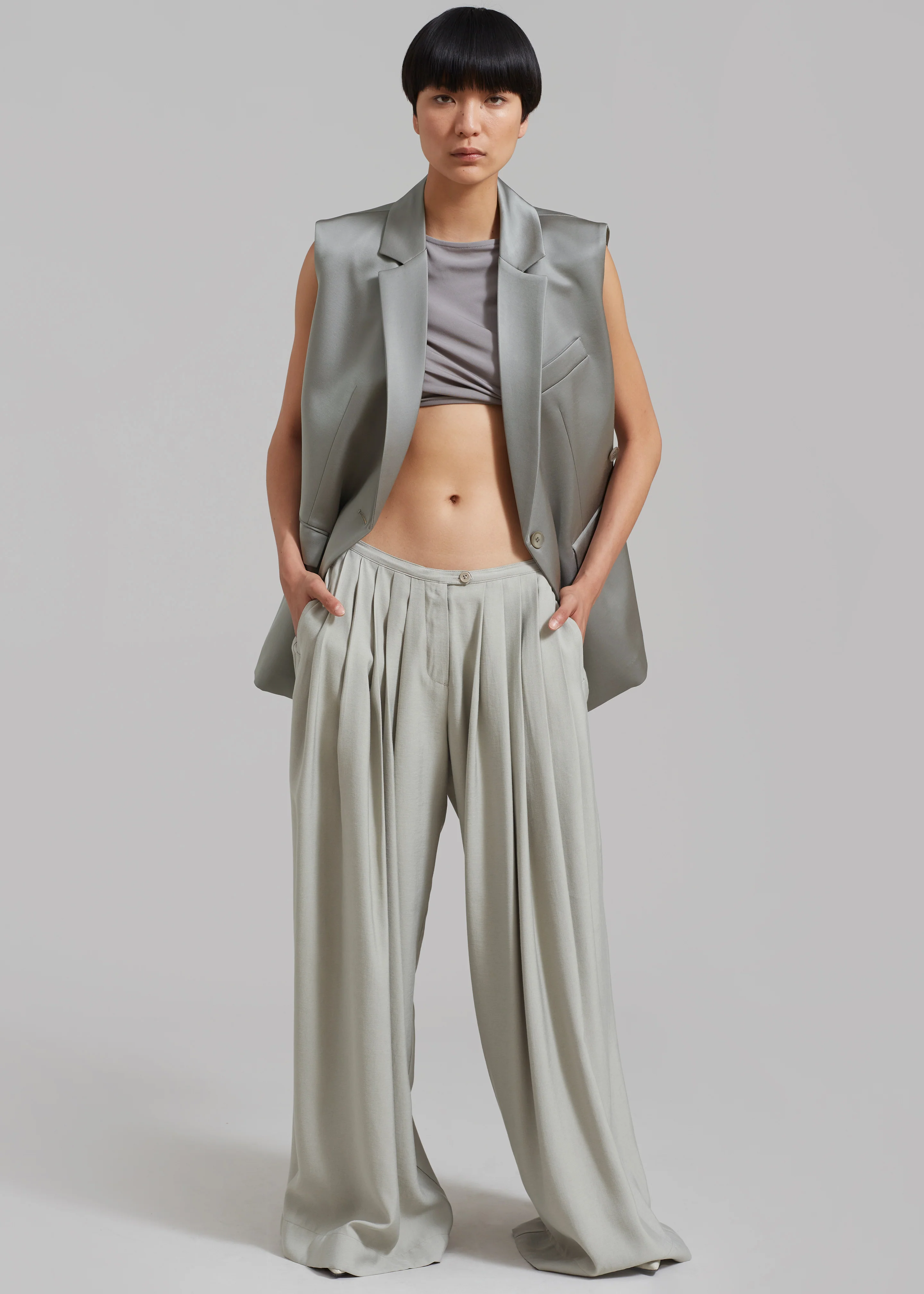 Sloane Wide Leg Trousers - Grey - Image 11