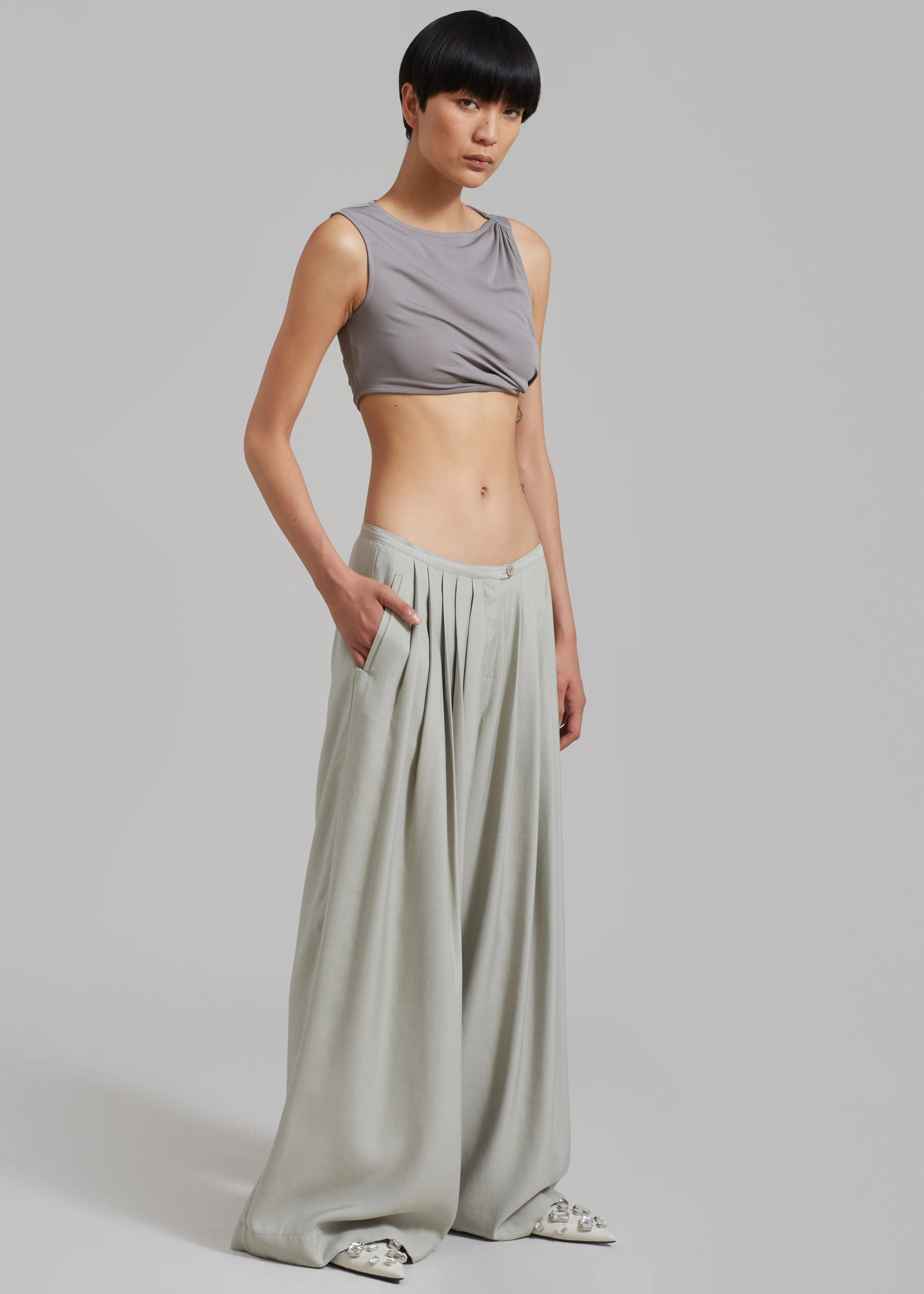 Sloane Wide Leg Trousers - Grey - Image 7