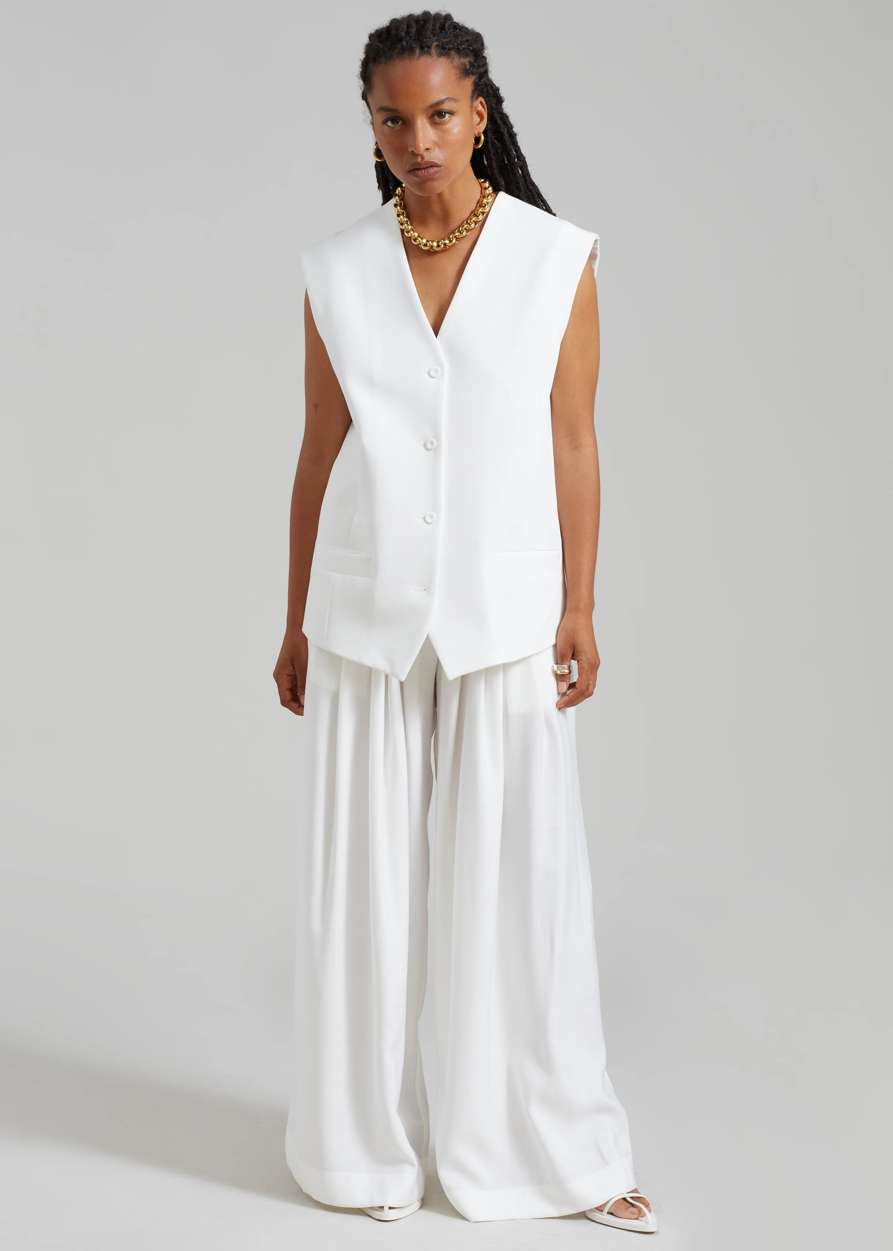 Sloane Wide Leg Trousers - White - Image 9