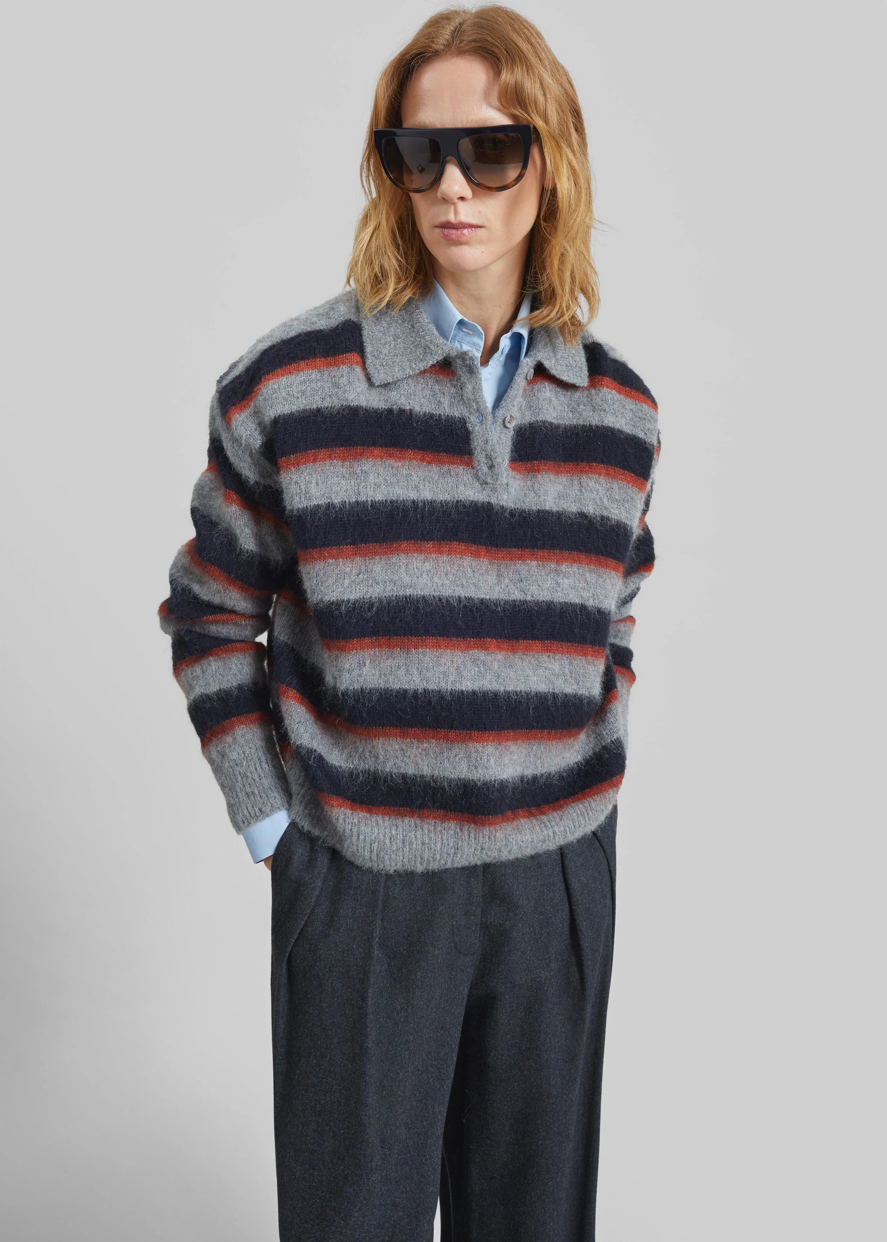 Sorlia Mohair Polo Sweater - Grey Multi Stripe - Image 4